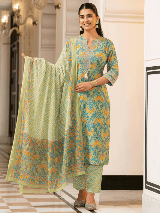 Voile Cotton Cheveron Green Dupatta