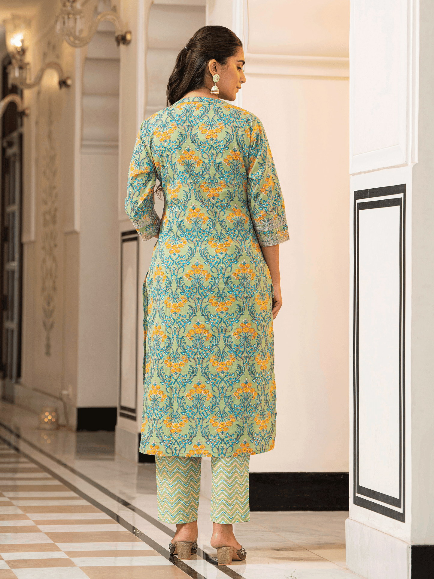 Embroidered Soft Cotton Floral Straight Green Kurta