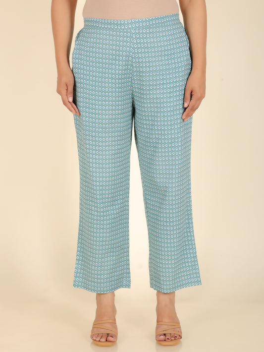 Soft Cotton Abstract Green Straight Trousers