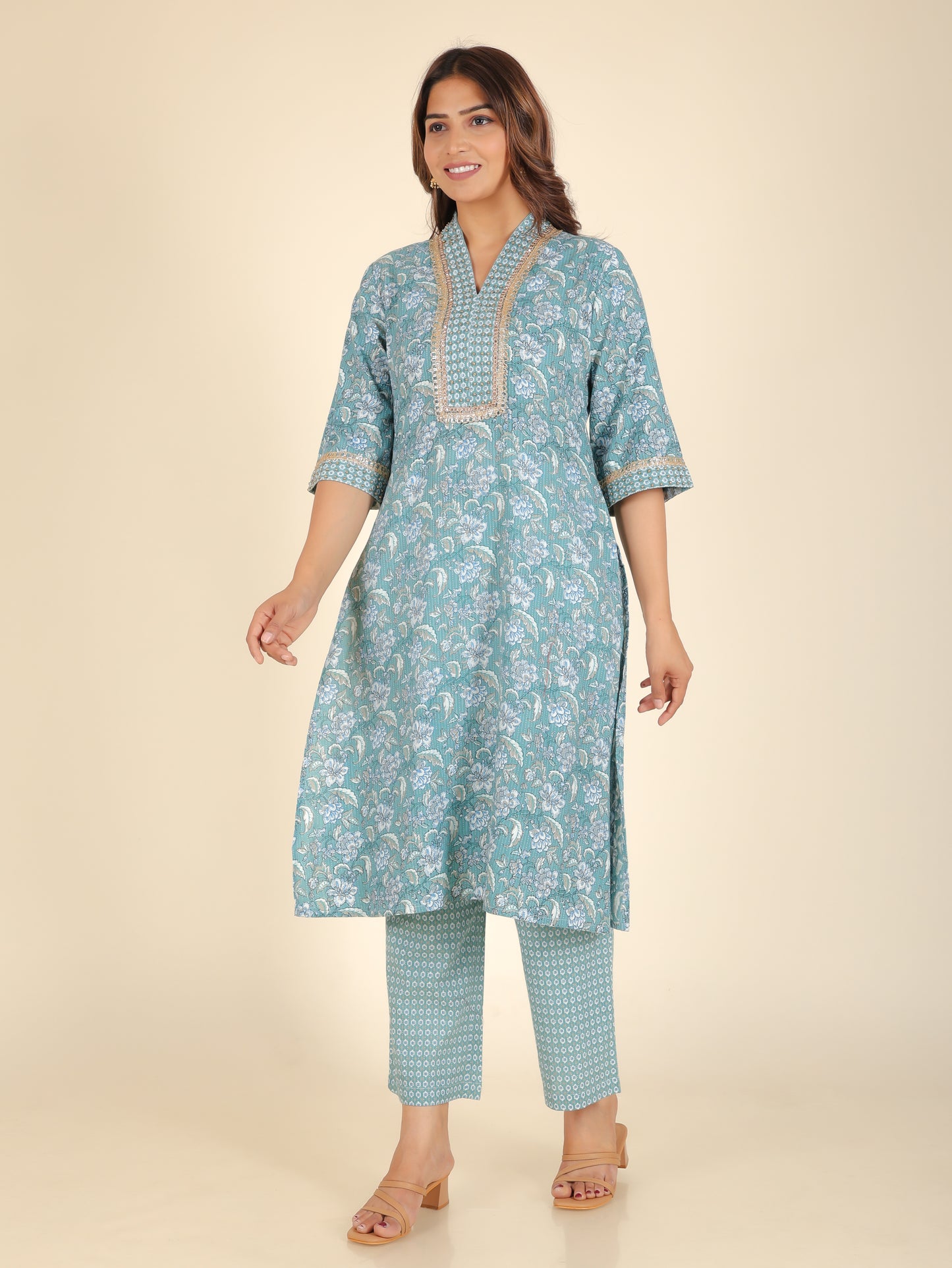 Kantha Cotton Floral Kurta