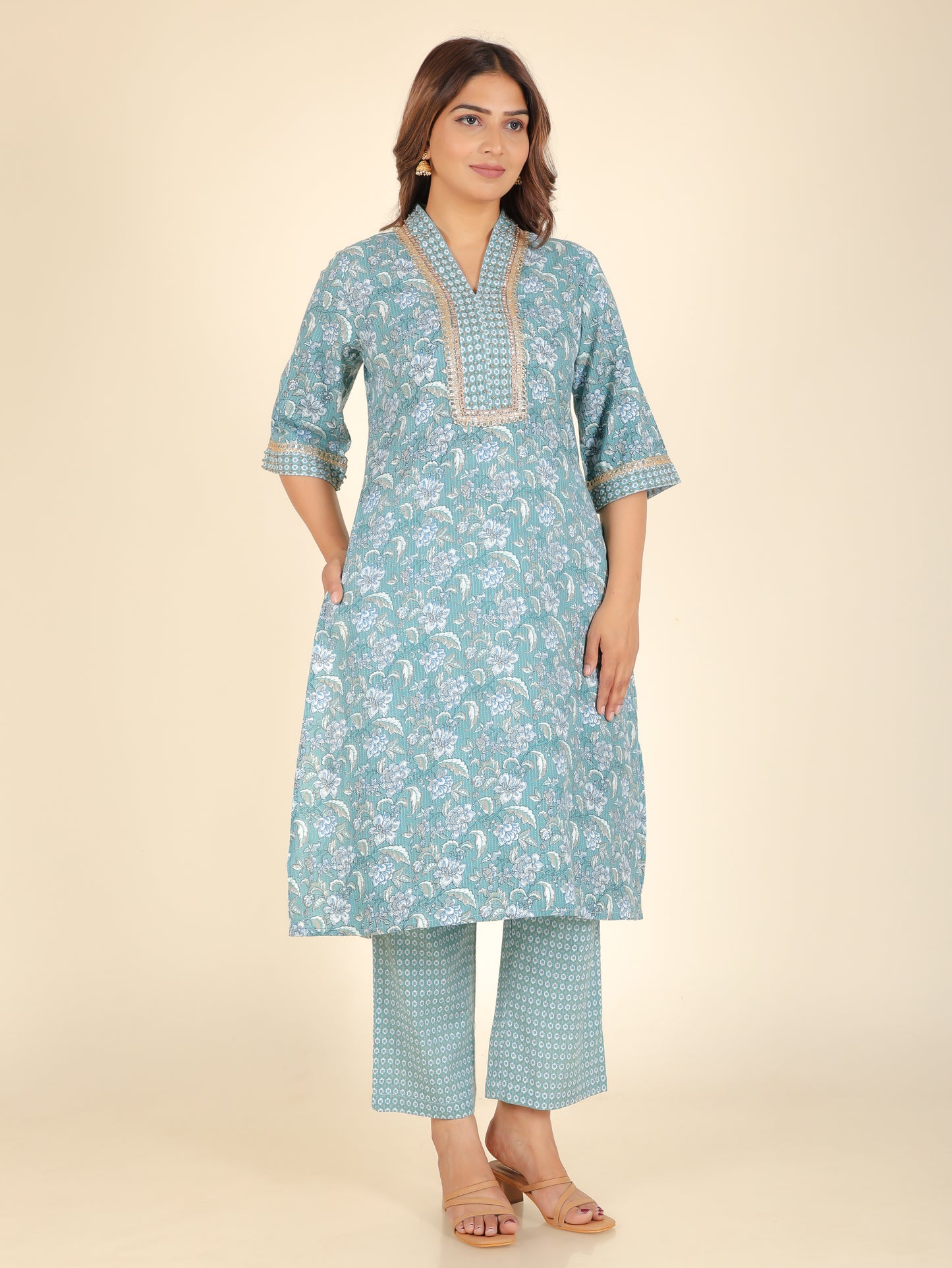 Kantha Cotton Floral Kurta