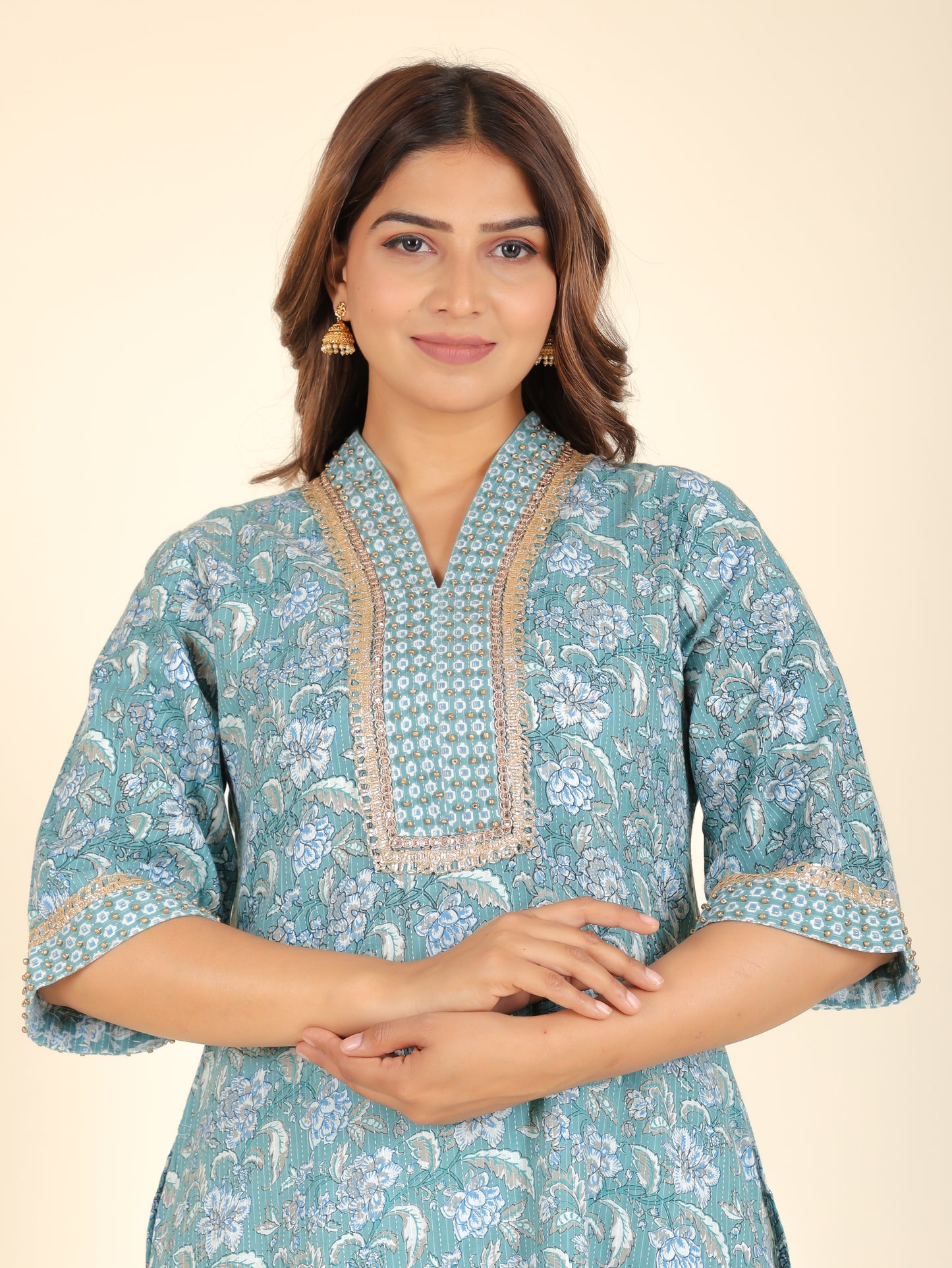 Kantha Cotton Floral Kurta