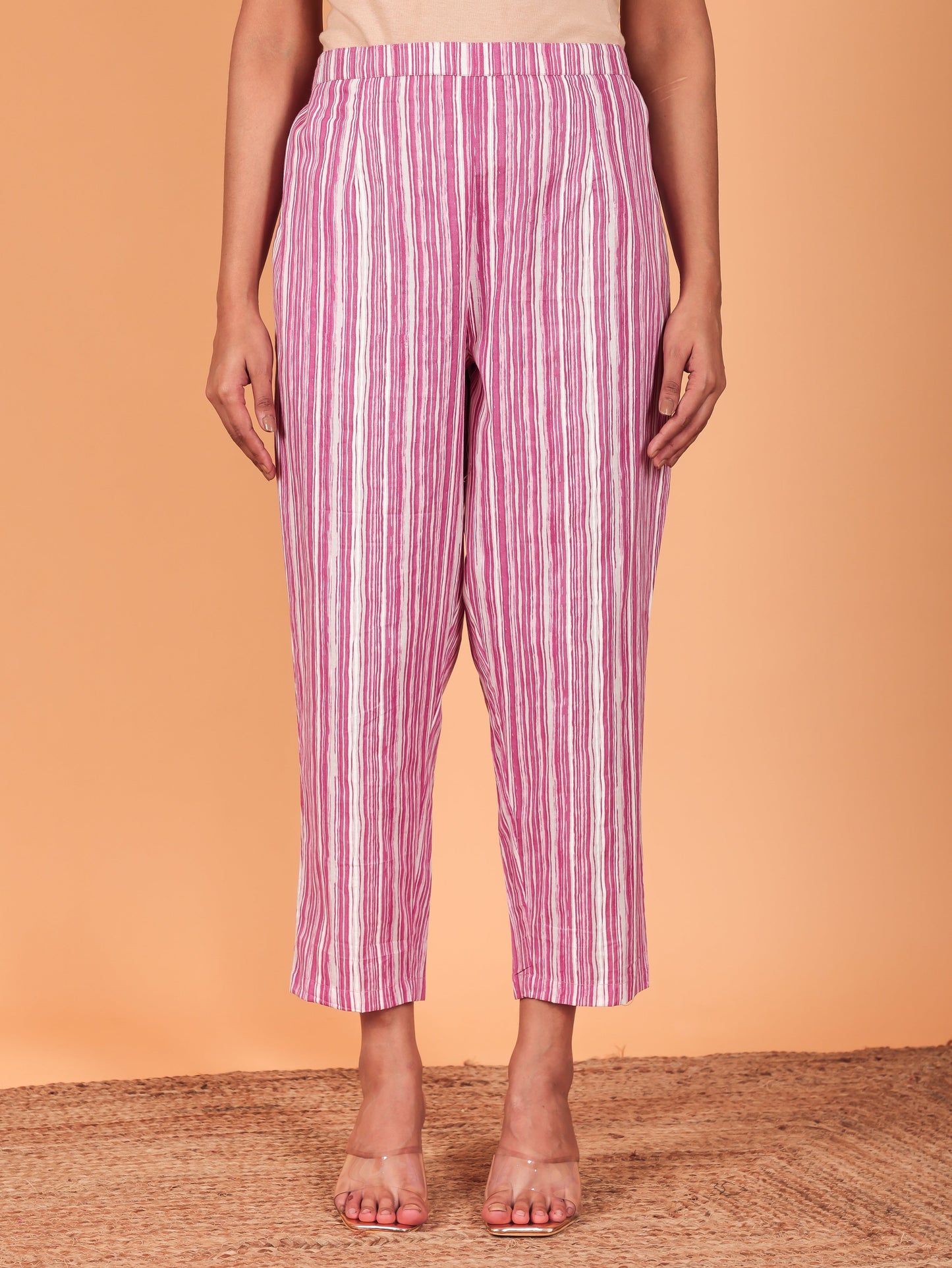 Soft Cotton Abstract Pink Tapered Trousers