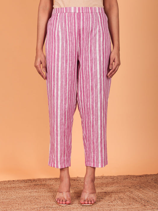 Soft Cotton Abstract Pink Tapered Trousers