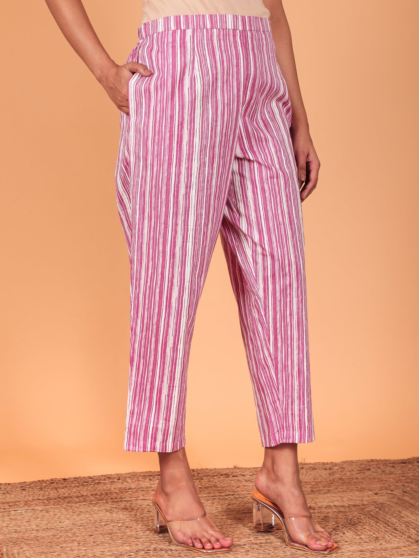 Soft Cotton Abstract Pink Tapered Trousers