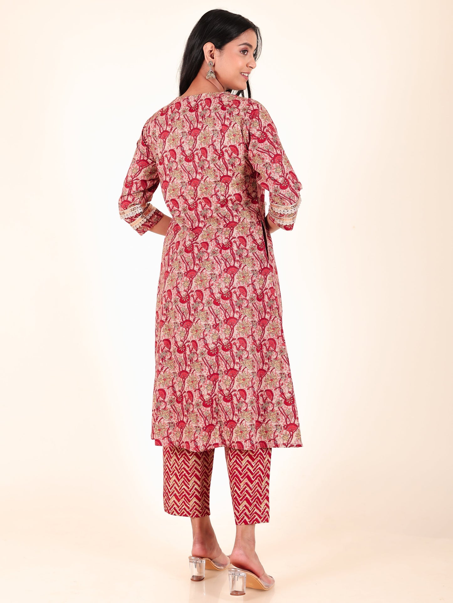 Soft Cotton Floral Panelled Red Kurta