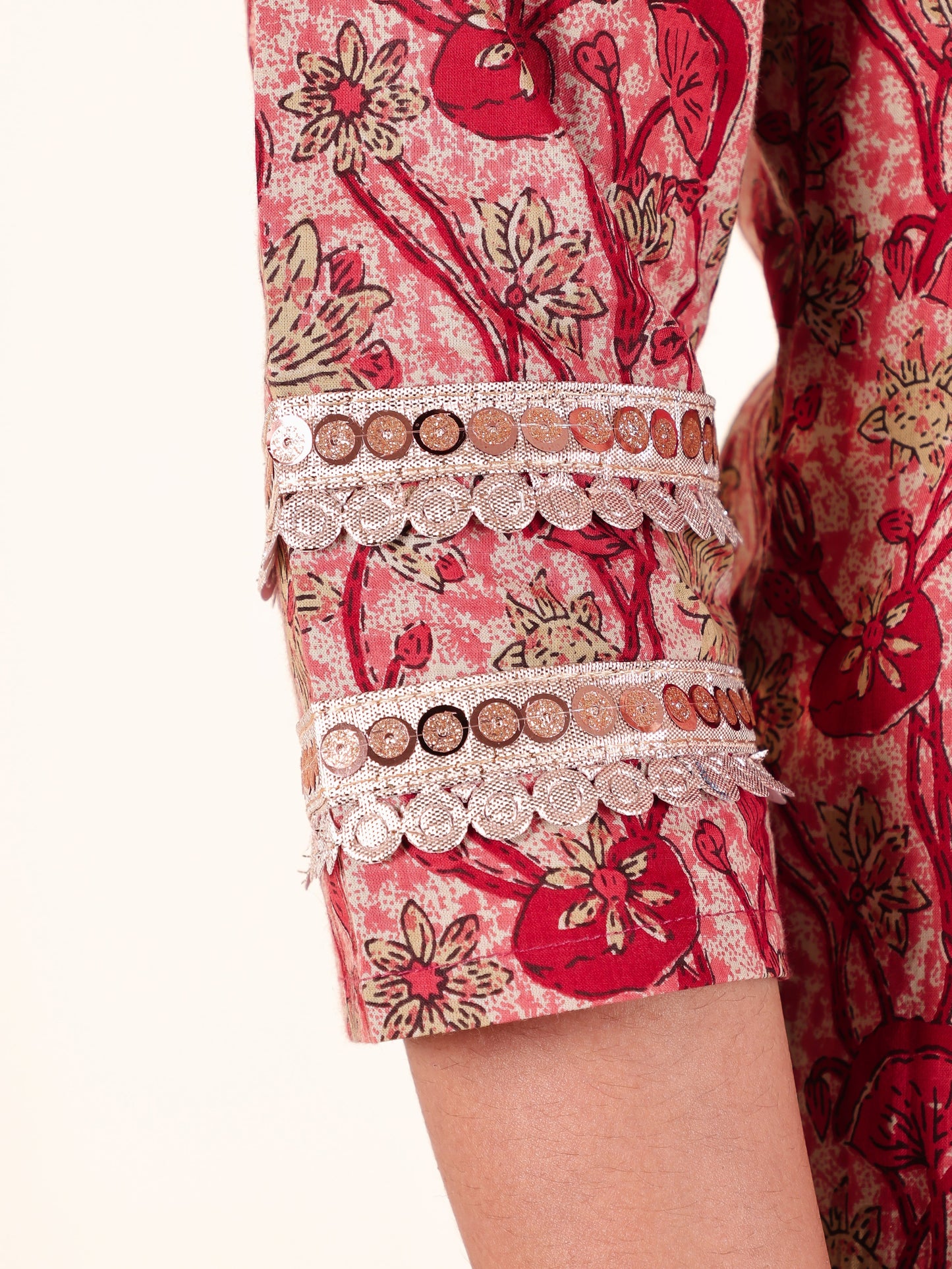 Soft Cotton Floral Panelled Red Kurta