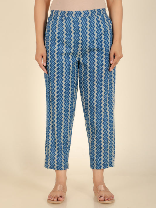 Soft Cotton Cheveron Blue Tapered Trousers