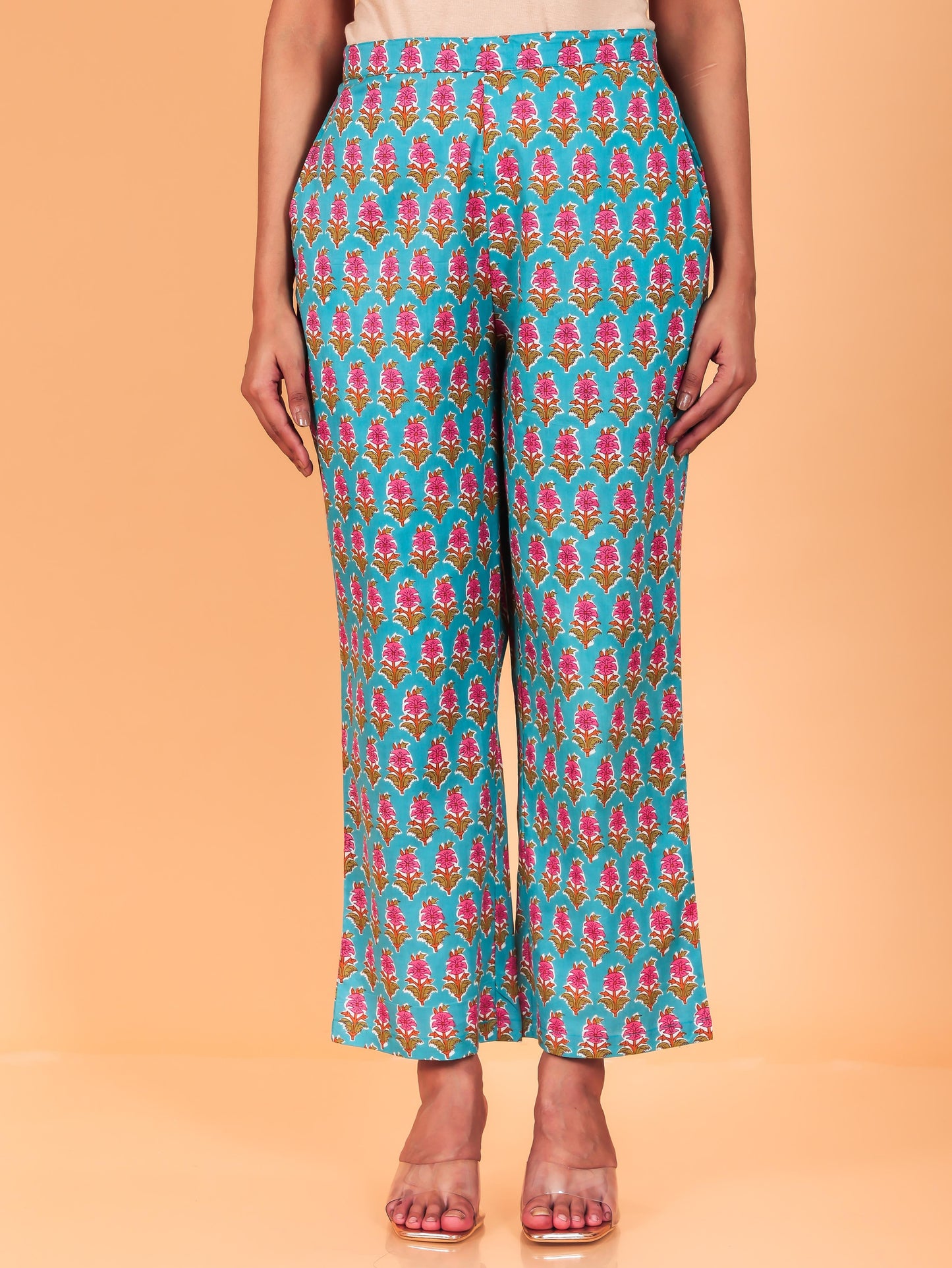 Soft Cotton Floral Green Straight Trousers