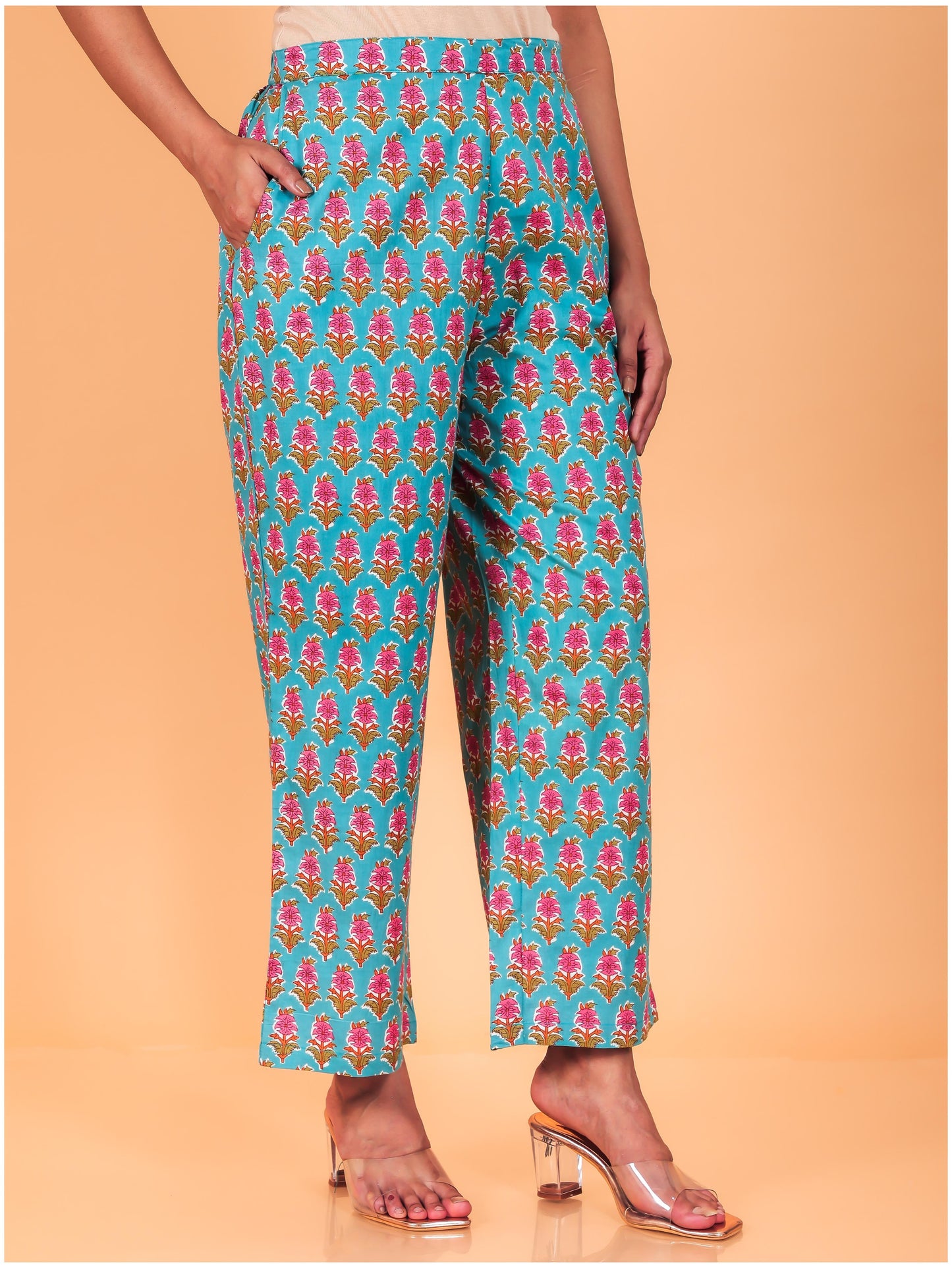 Soft Cotton Floral Green Straight Trousers