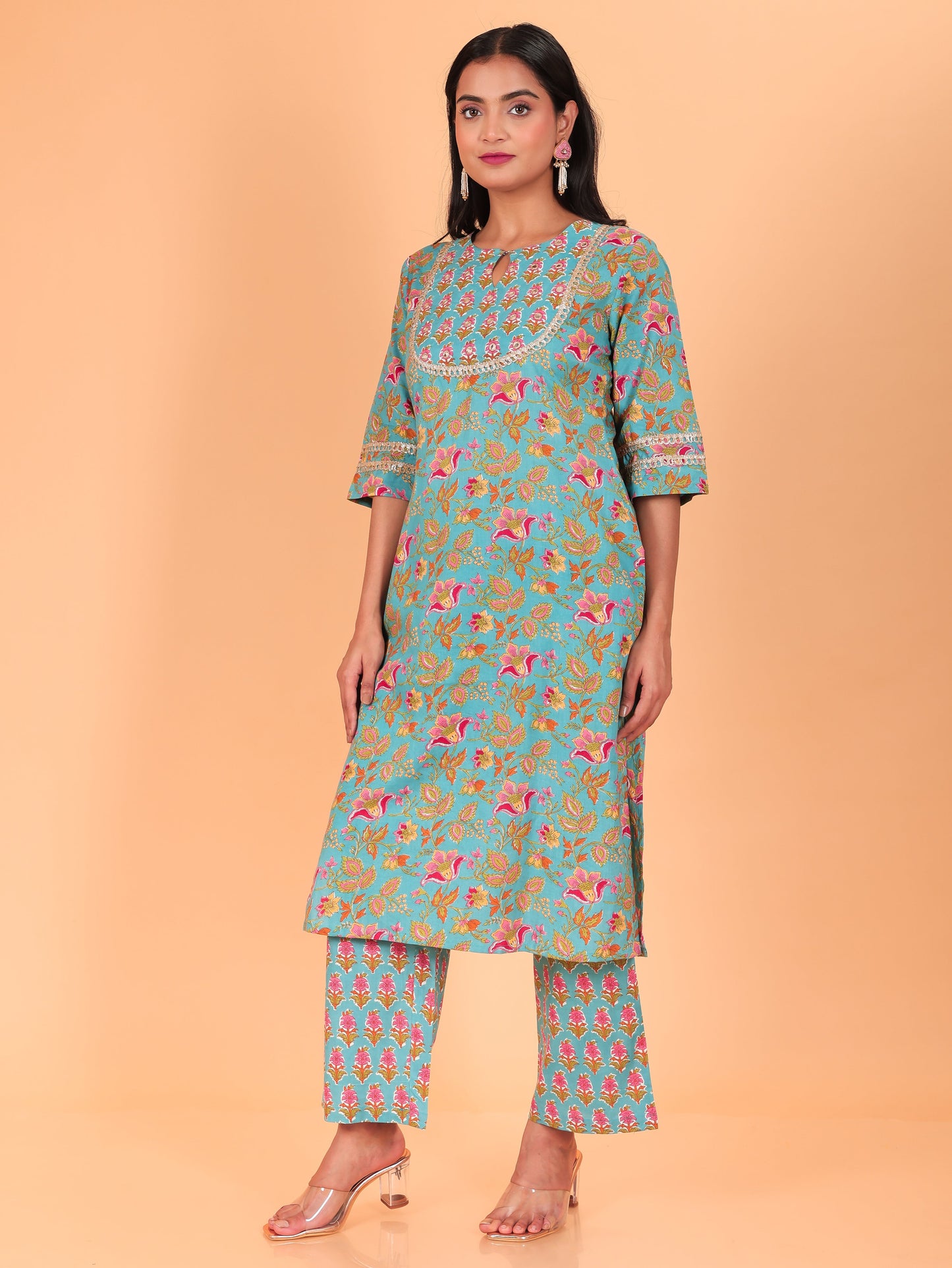 Soft Cotton Floral Straight Green Kurta