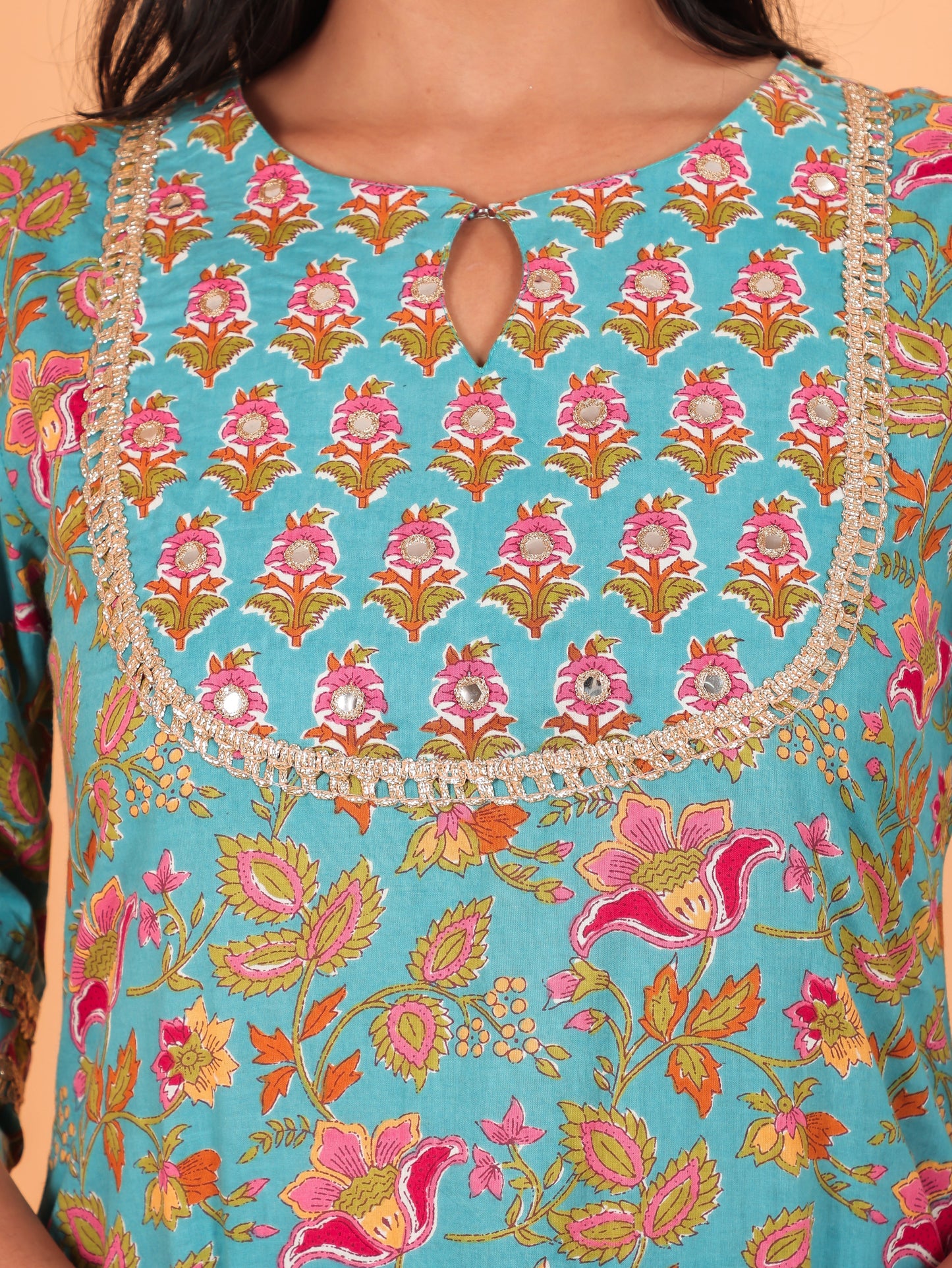 Soft Cotton Floral Straight Green Kurta