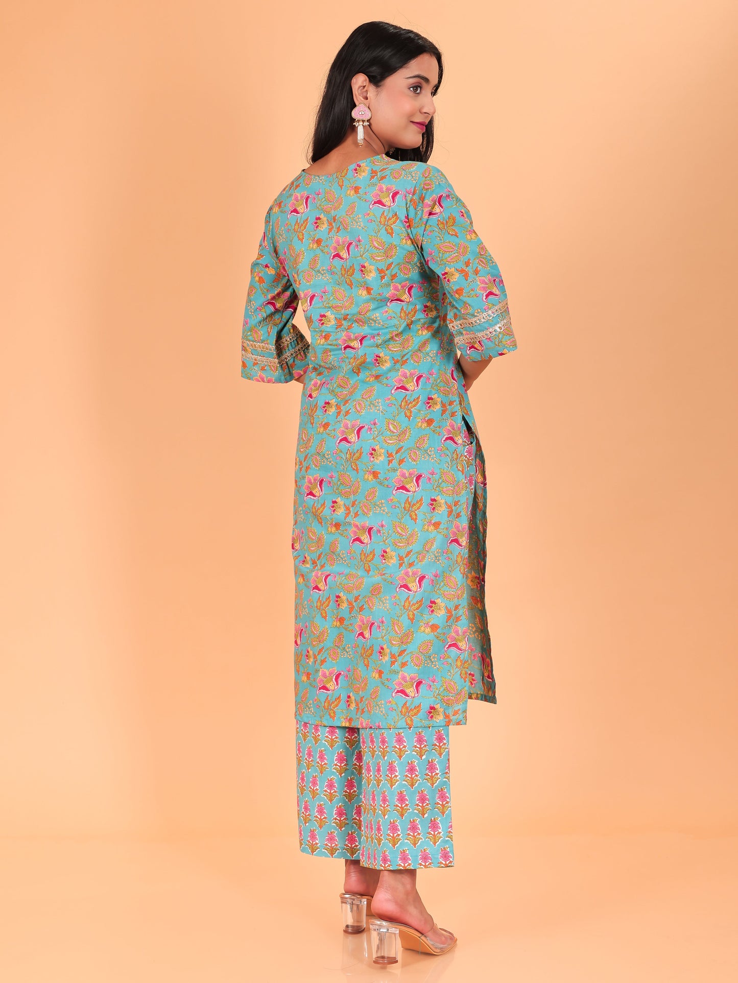 Soft Cotton Floral Straight Green Kurta