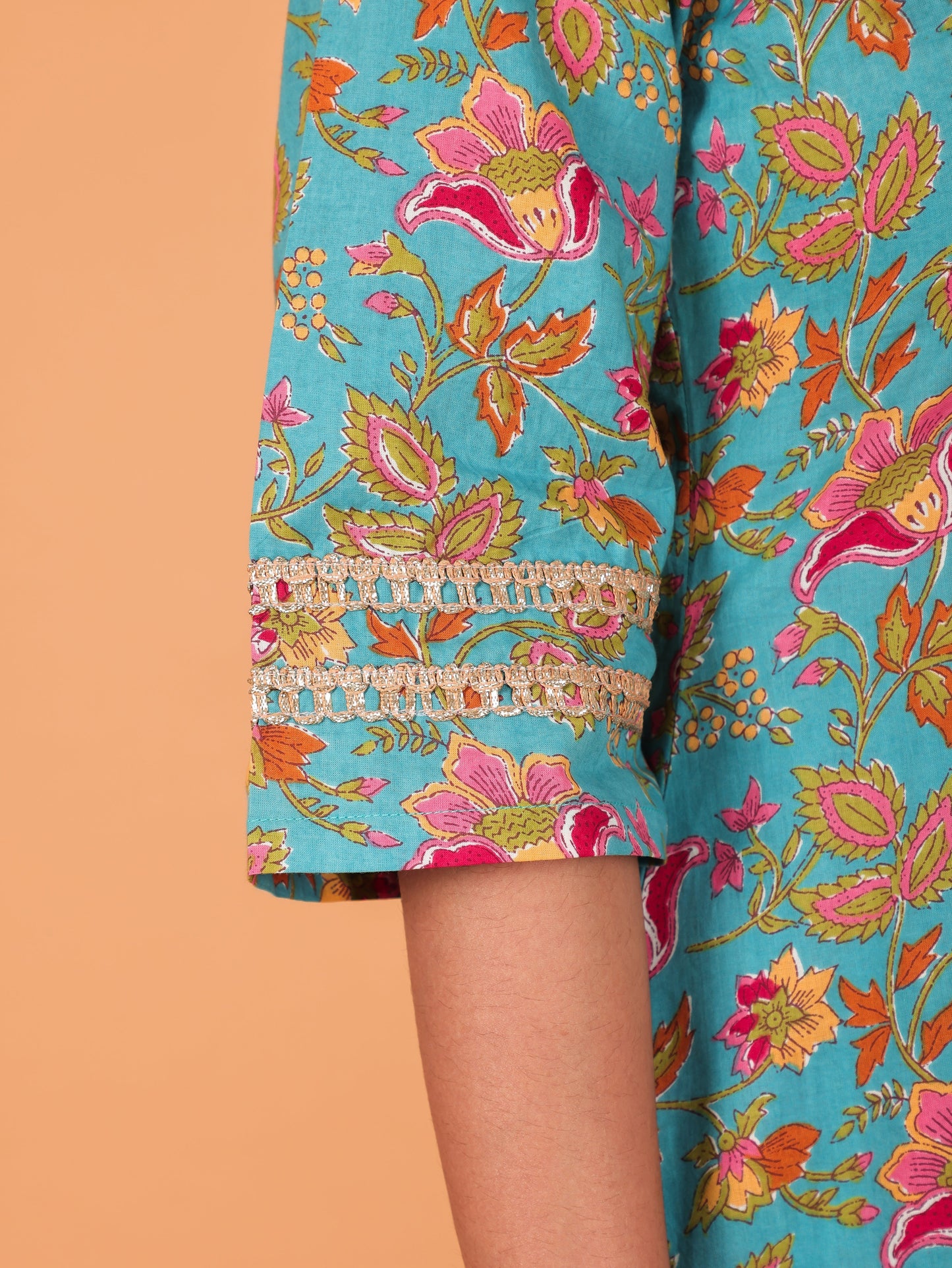 Soft Cotton Floral Straight Green Kurta