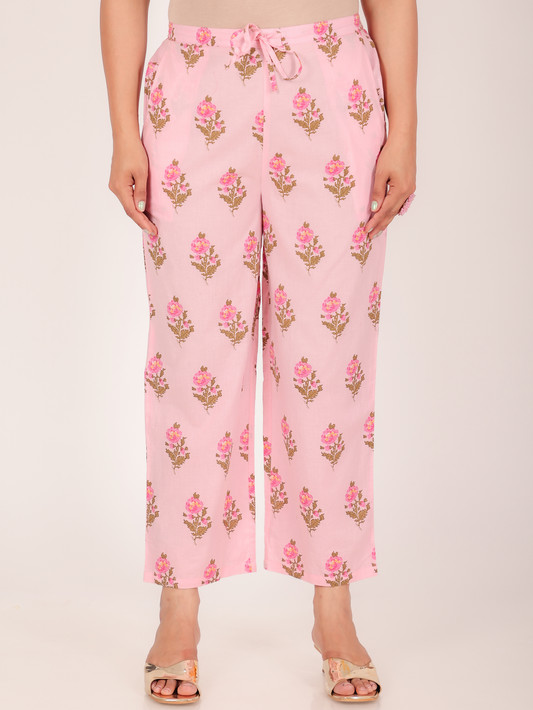 Soft Cotton Floral White Straight Trousers
