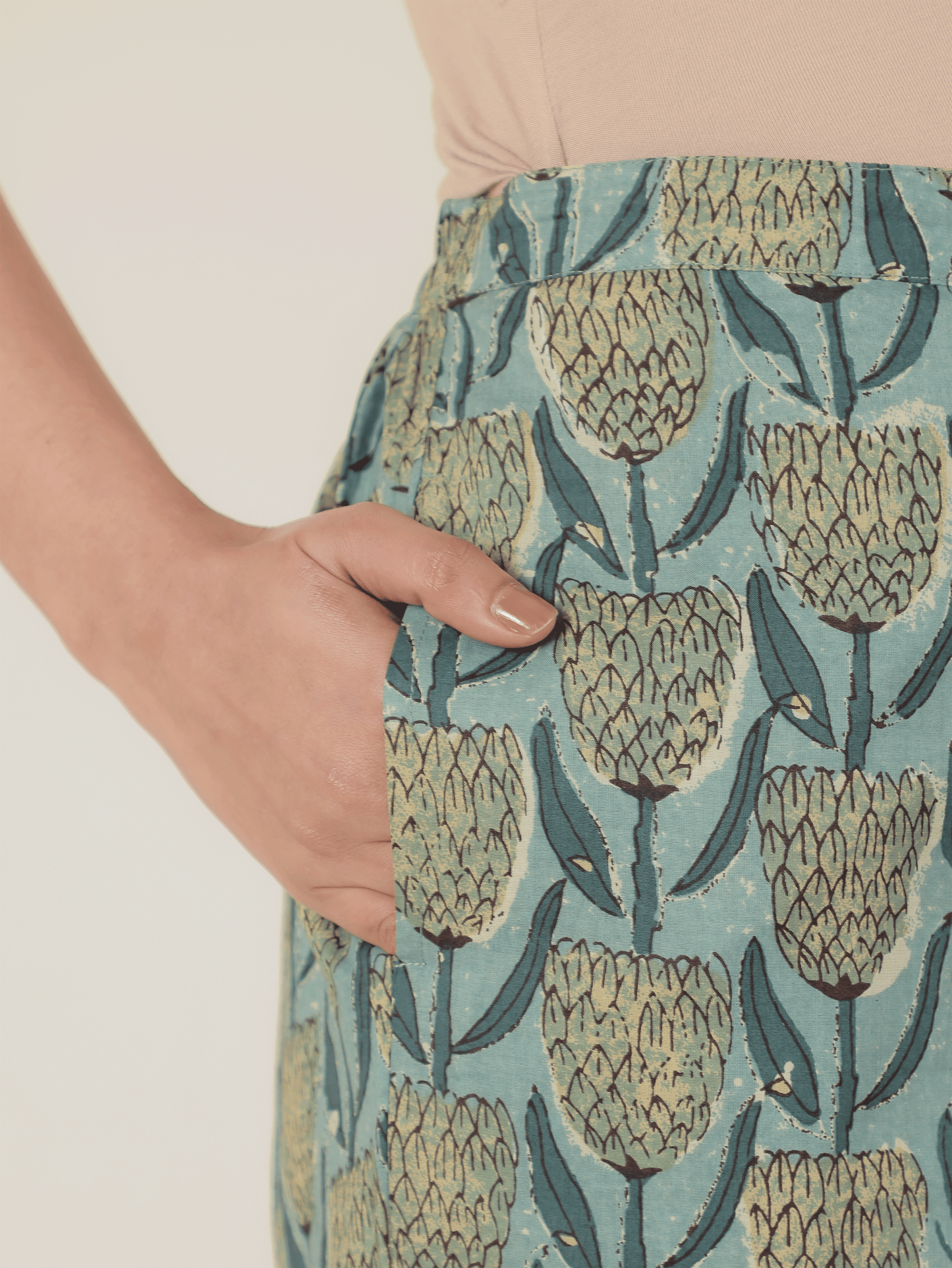 Soft Cotton Floral Panelled Green Kurta