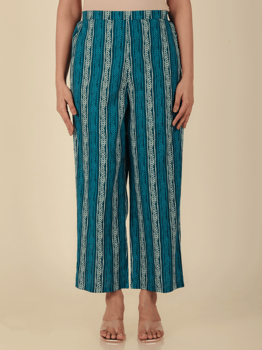 Soft Cotton Striped Blue Straight Trousers