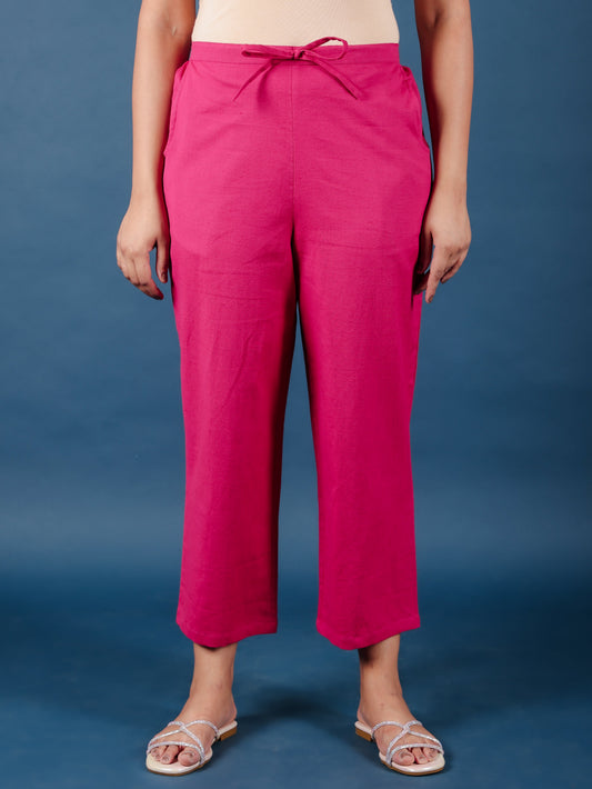 Soft Cotton Solid White Straight Trousers