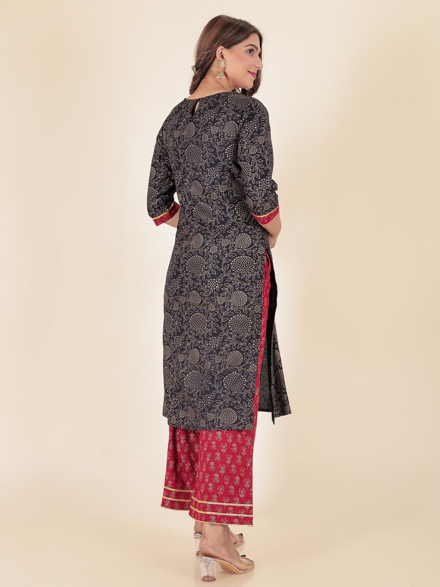 Viscose Gold foil Straight Blue Kurta