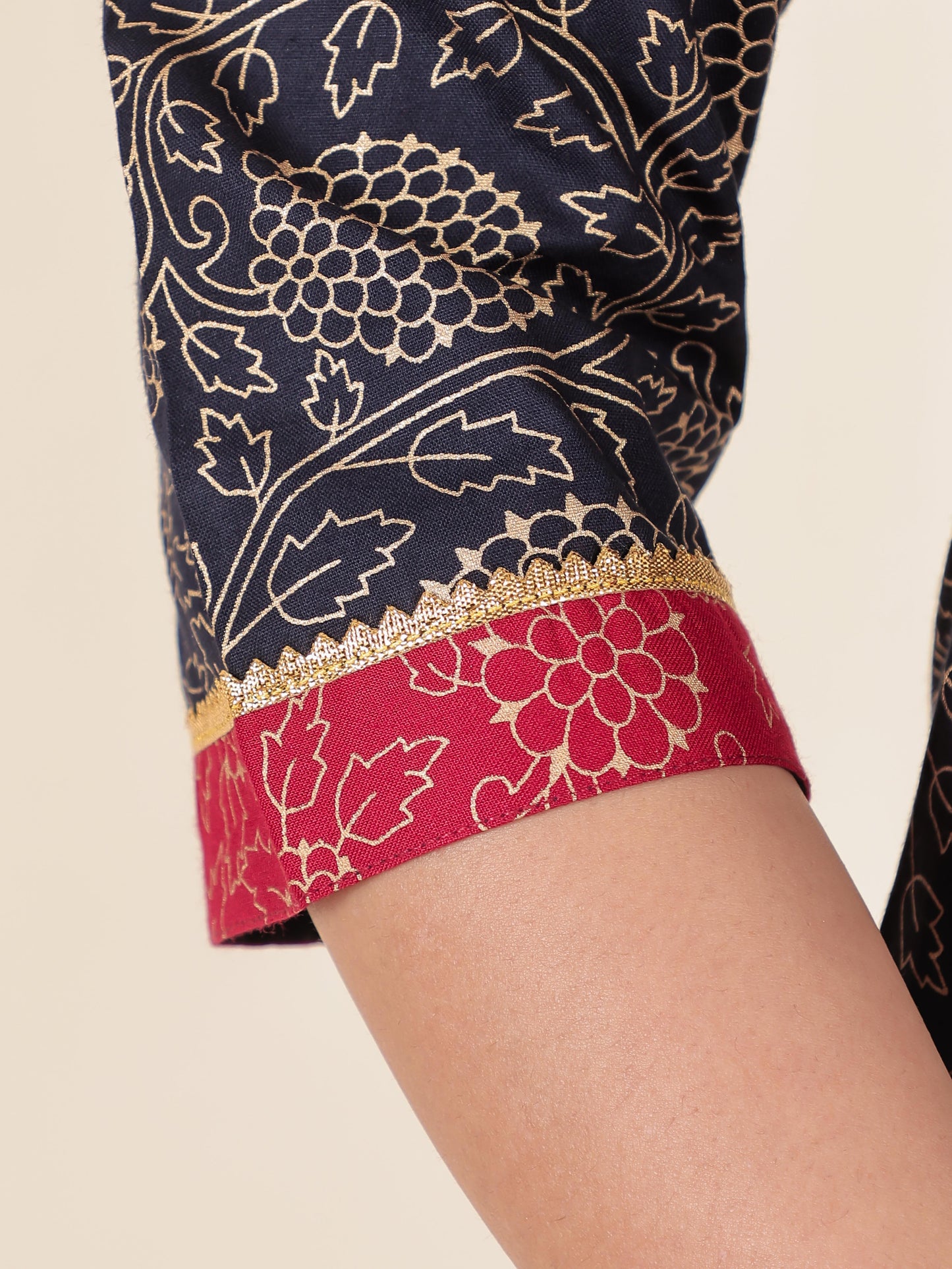 Viscose Gold foil Straight Blue Kurta