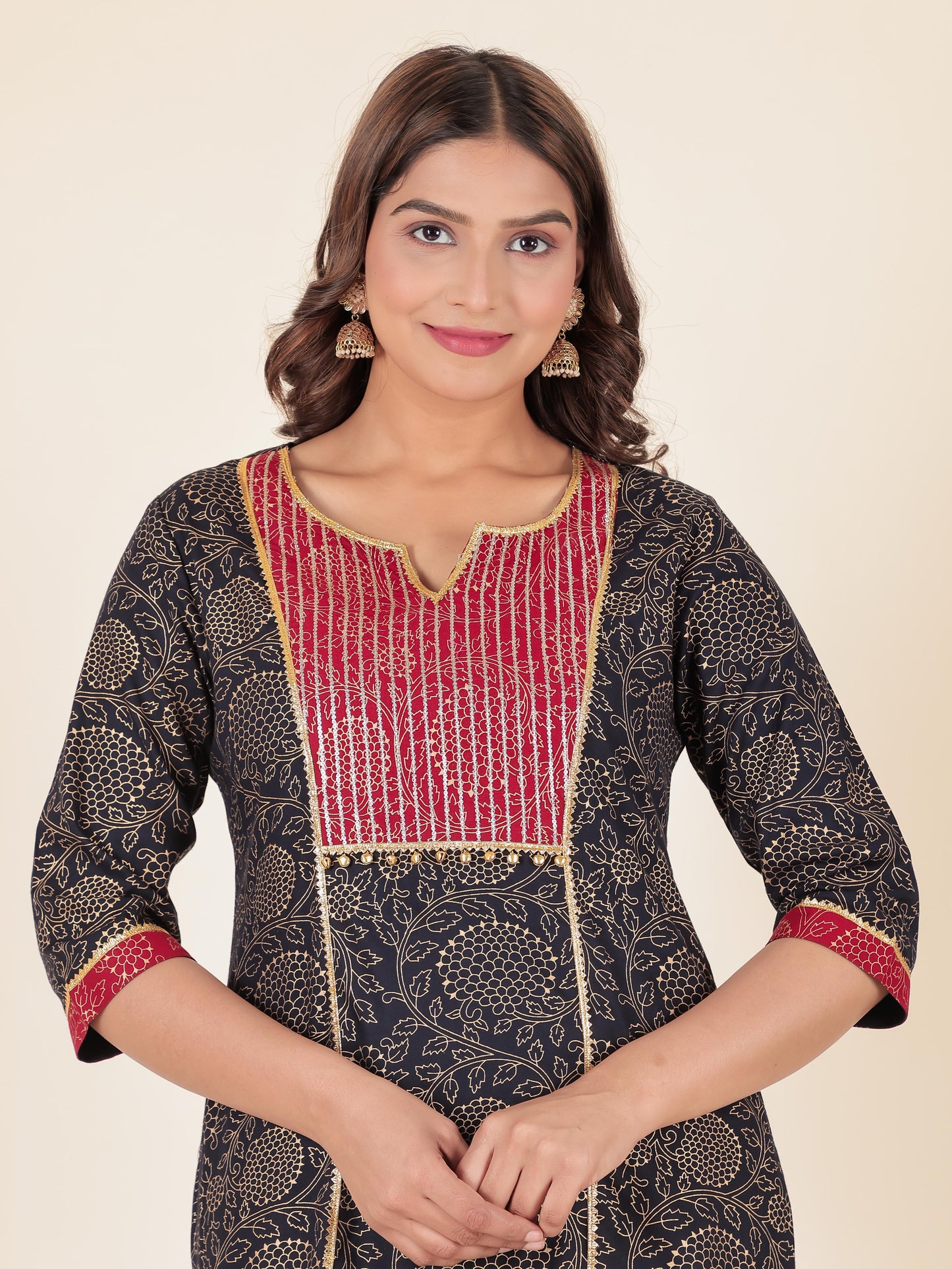 Viscose Gold foil Straight Blue Kurta