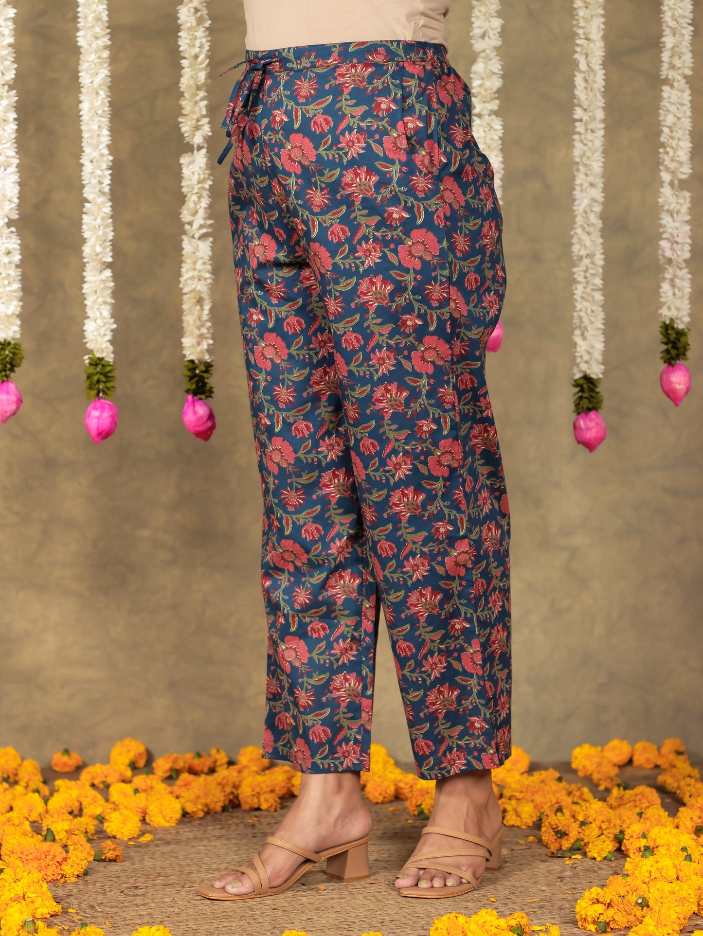 Embroidered Soft Cotton Block A-line Blue Kurta