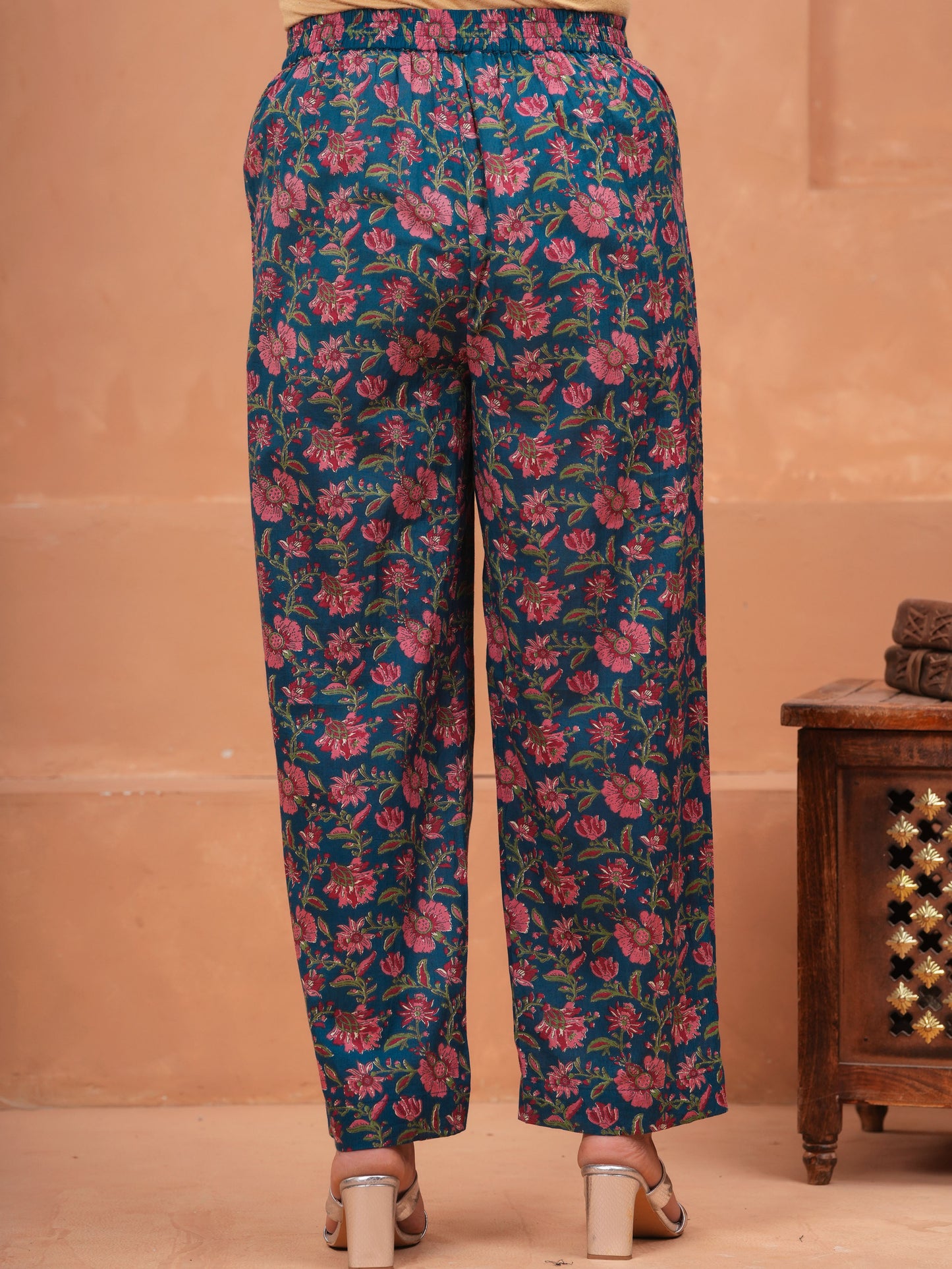 Embroidered Soft Cotton Block Print Flared Blue