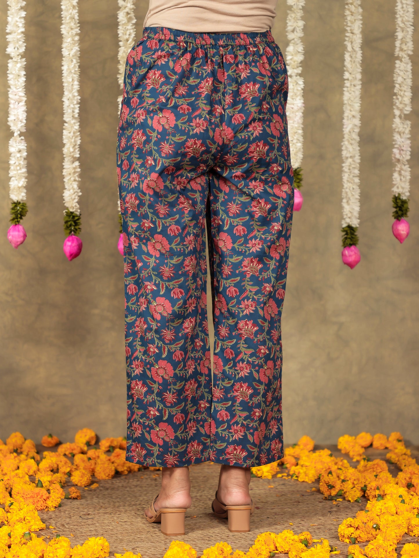 Embroidered Soft Cotton Block A-line Blue Kurta