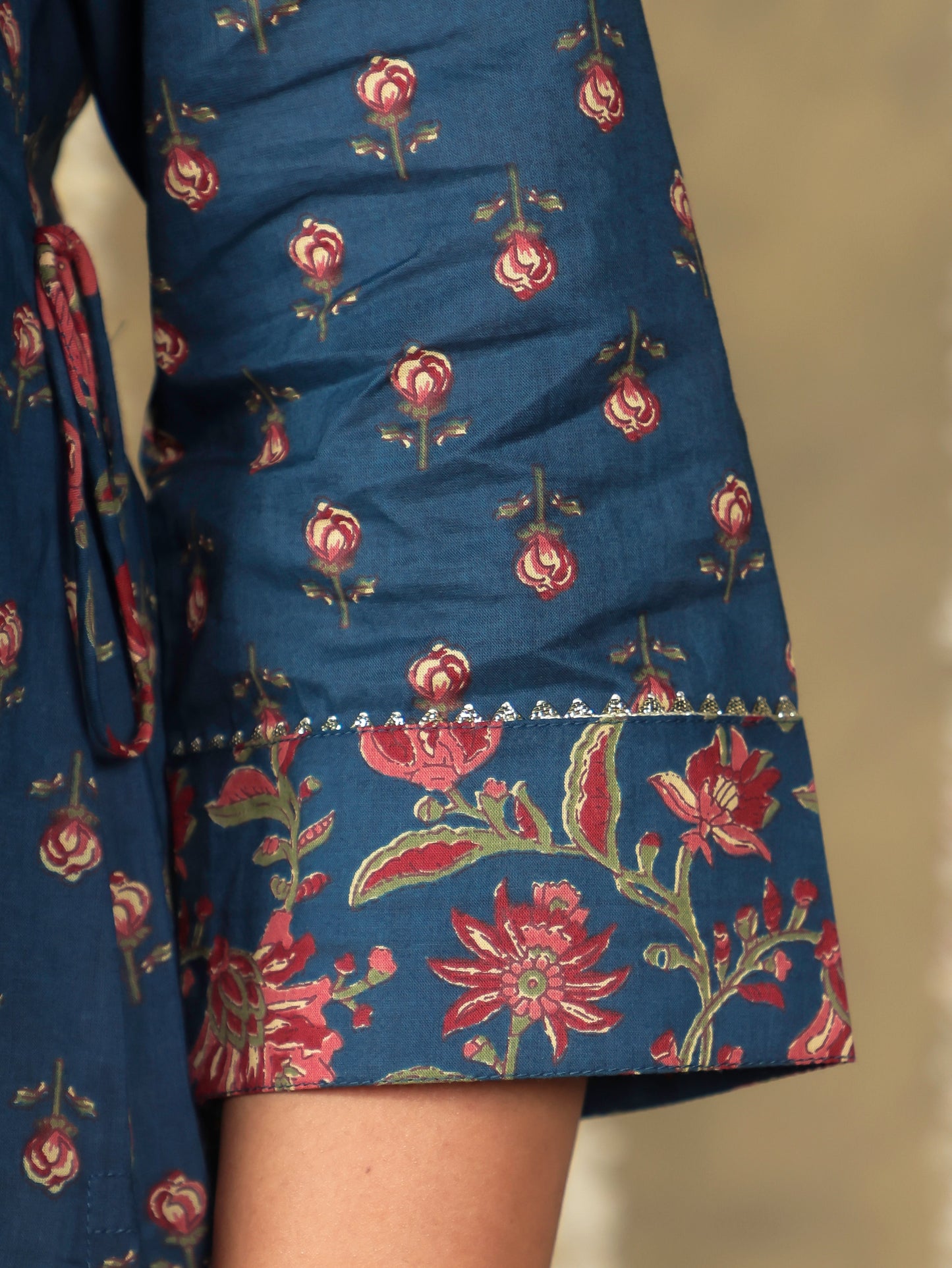 Embroidered Soft Cotton Block A-line Blue Kurta