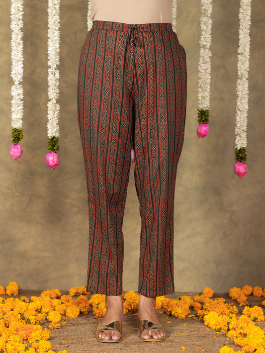 Soft Cotton Striped Brown Tapered Trousers