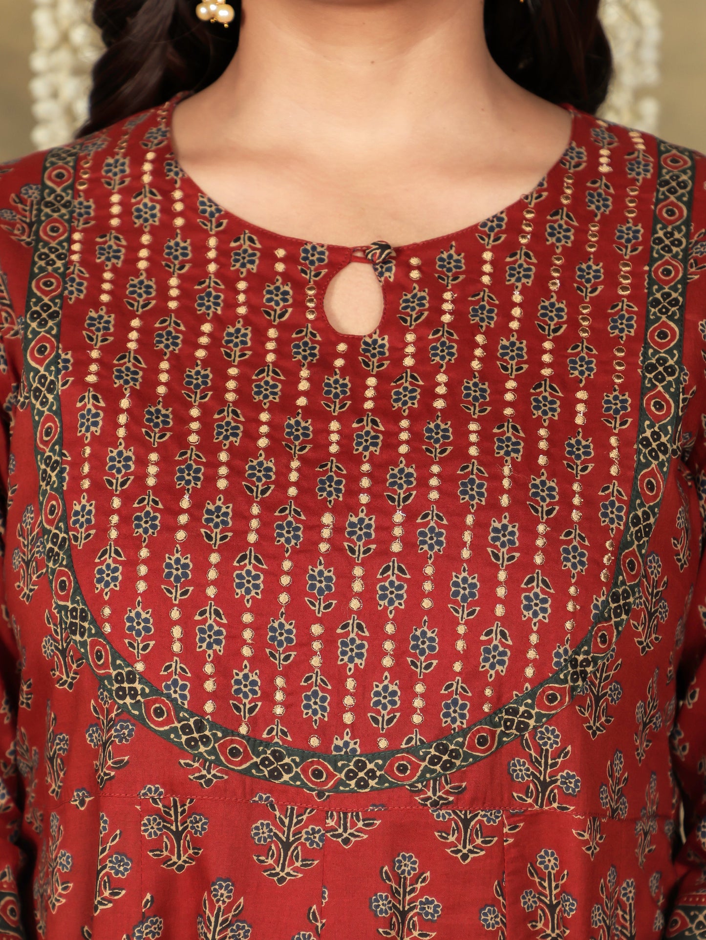 Soft Cotton Butti Anarkali Brown Kurta