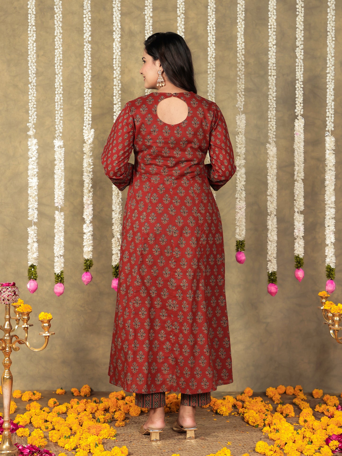 Soft Cotton Butti Anarkali Brown Kurta