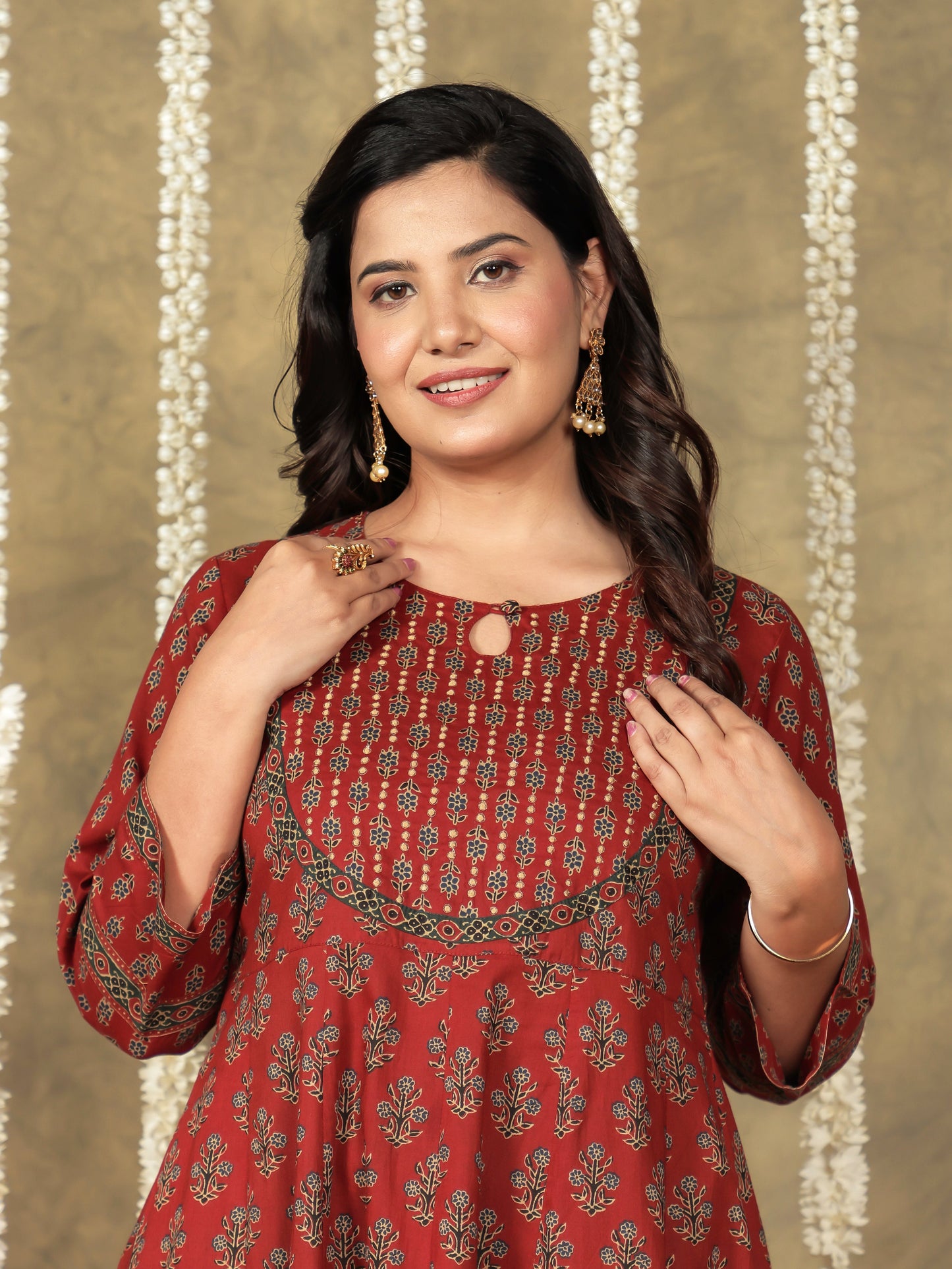 Soft Cotton Butti Anarkali Brown Kurta