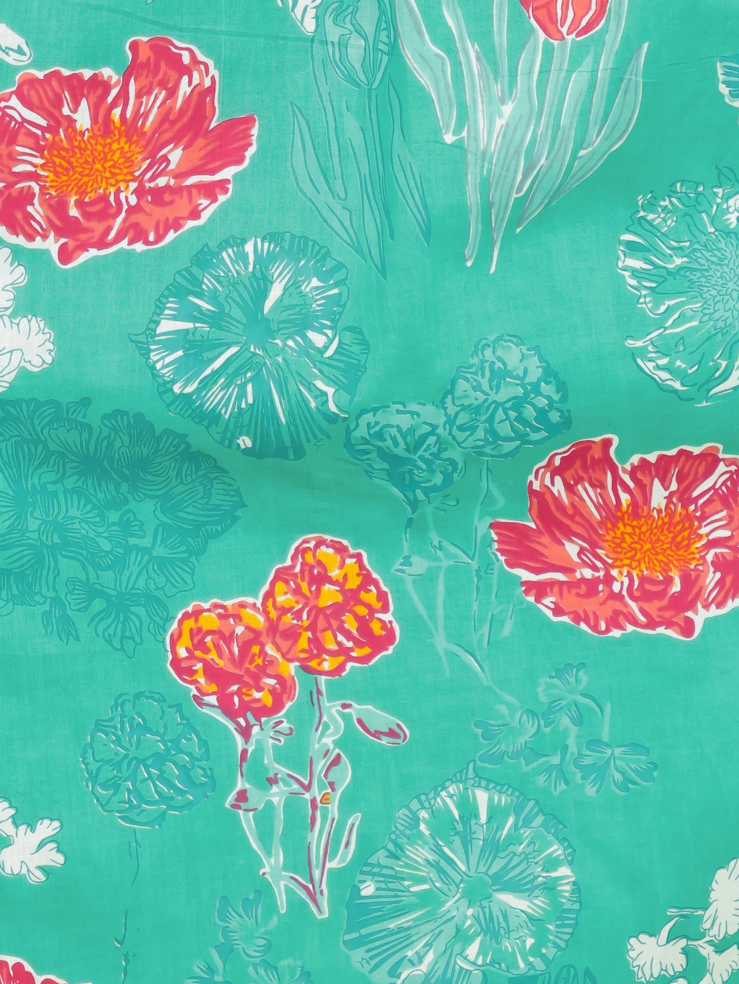 Soft Cotton Floral Panelled Green Dress