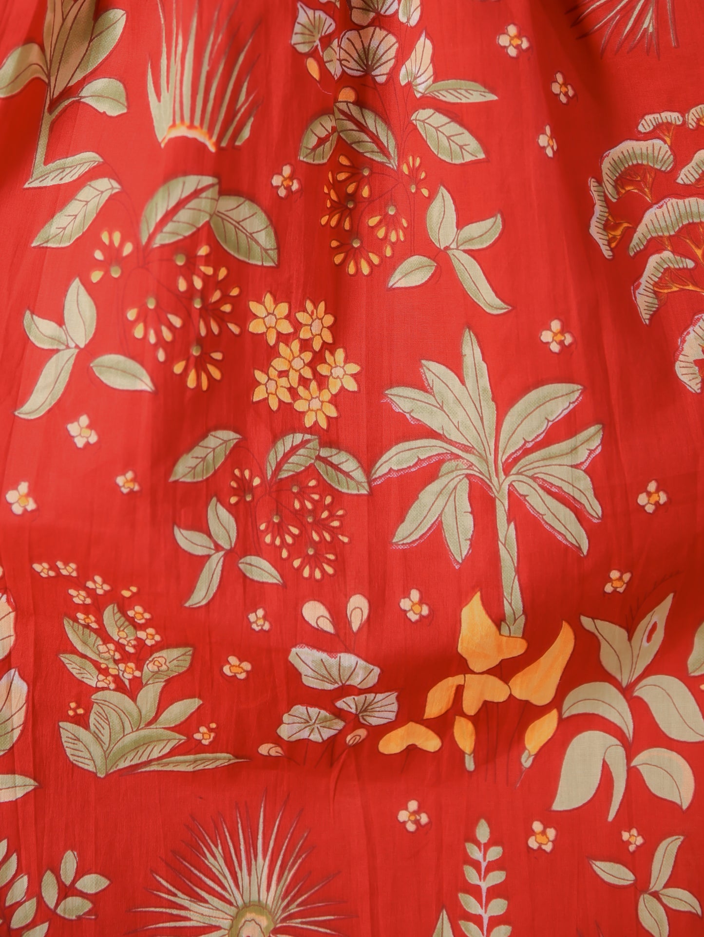Soft Cotton Floral A-line Red Dress