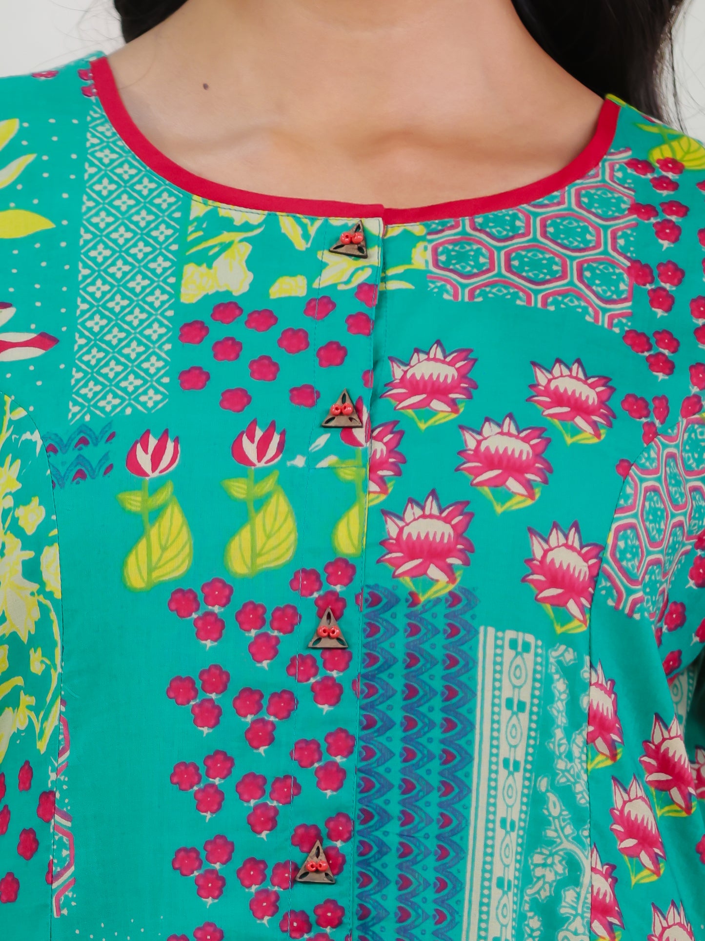 Soft Cotton Abstract Flared Green Kurta