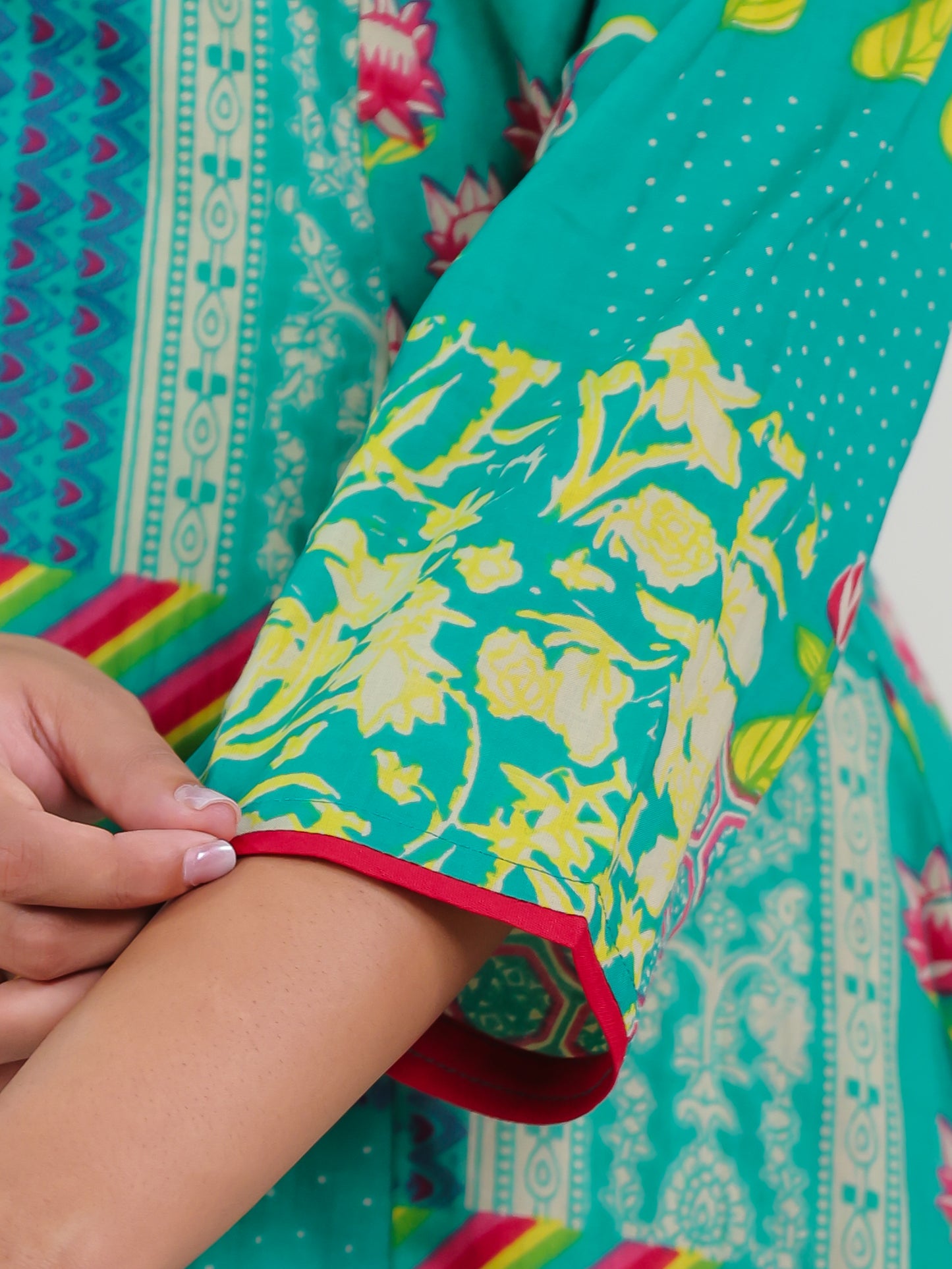 Soft Cotton Abstract Flared Green Kurta