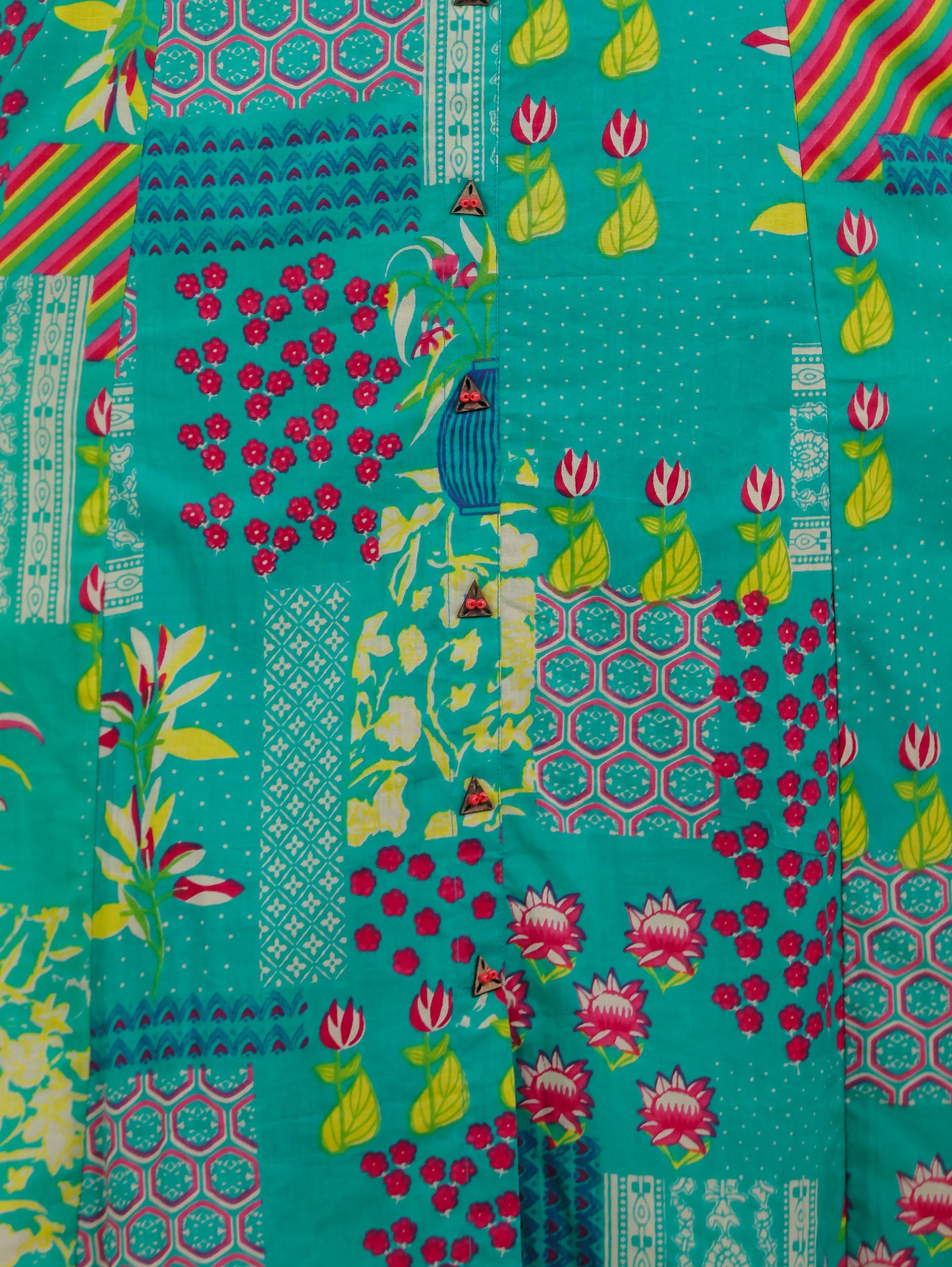 Soft Cotton Abstract Flared Green Kurta
