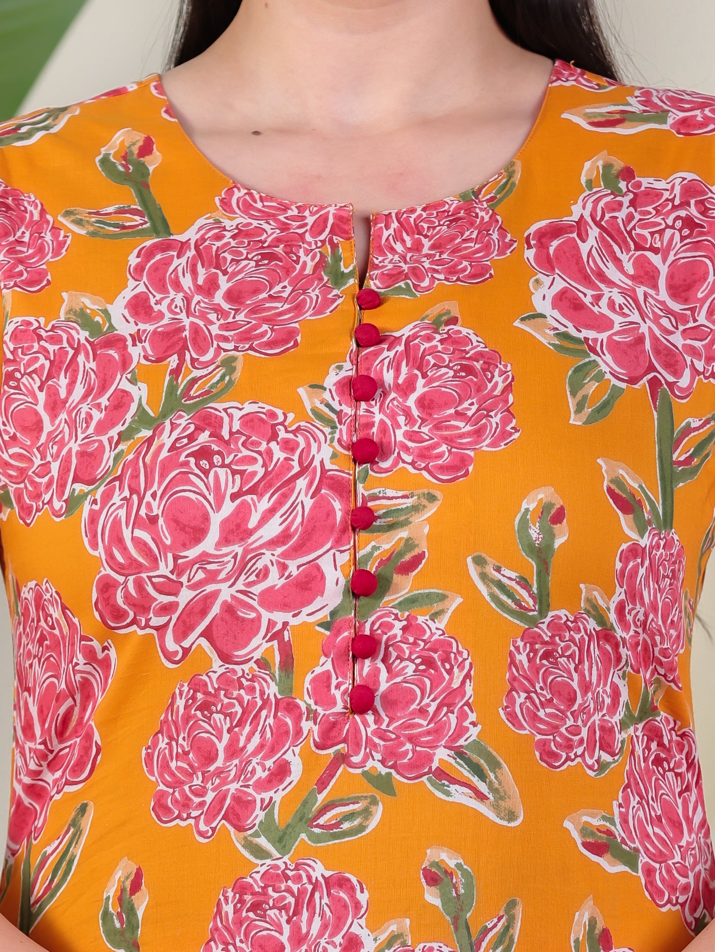 Soft Cotton Floral A-line Yellow Kurta