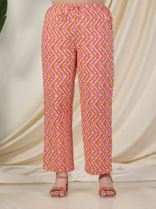 Soft Cotton Chevron Yellow Straight Trousers