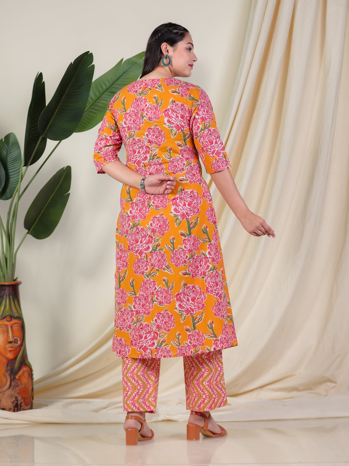Soft Cotton Floral A-line Yellow Kurta