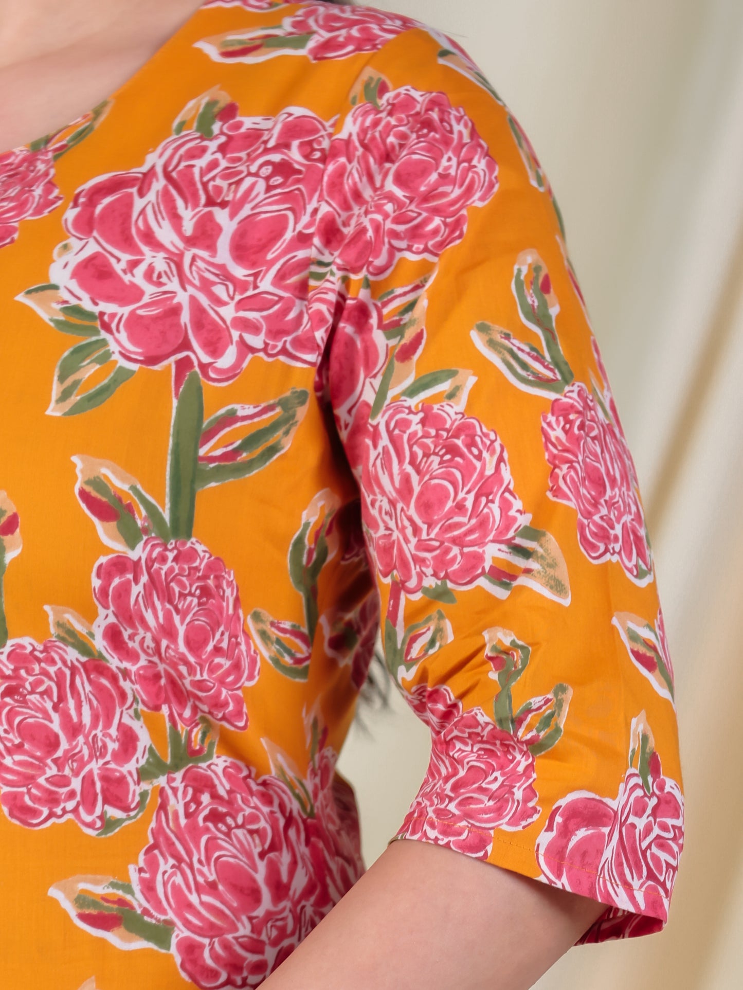 Soft Cotton Floral A-line Yellow Kurta