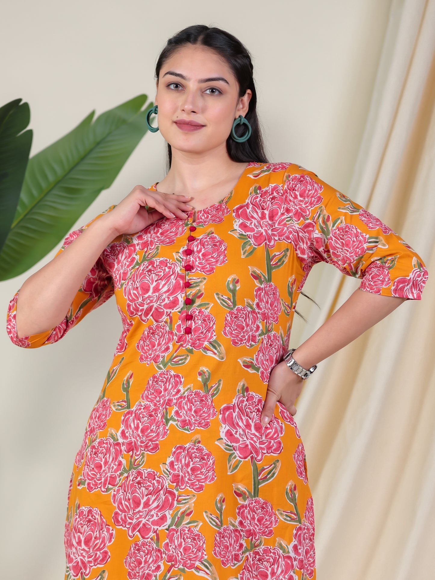 Soft Cotton Floral A-line Yellow Kurta