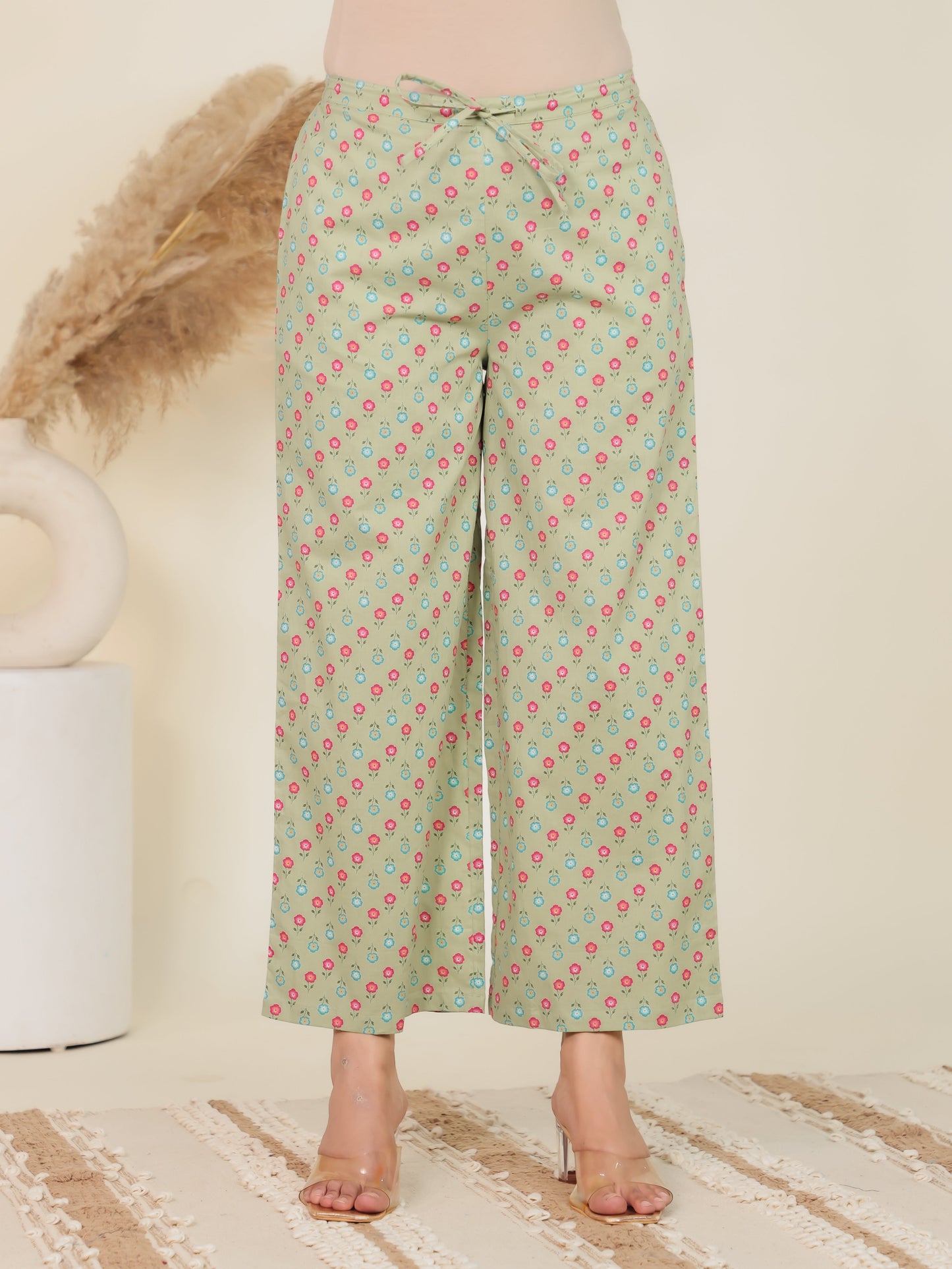 Soft Cotton Floral Green Palazzo