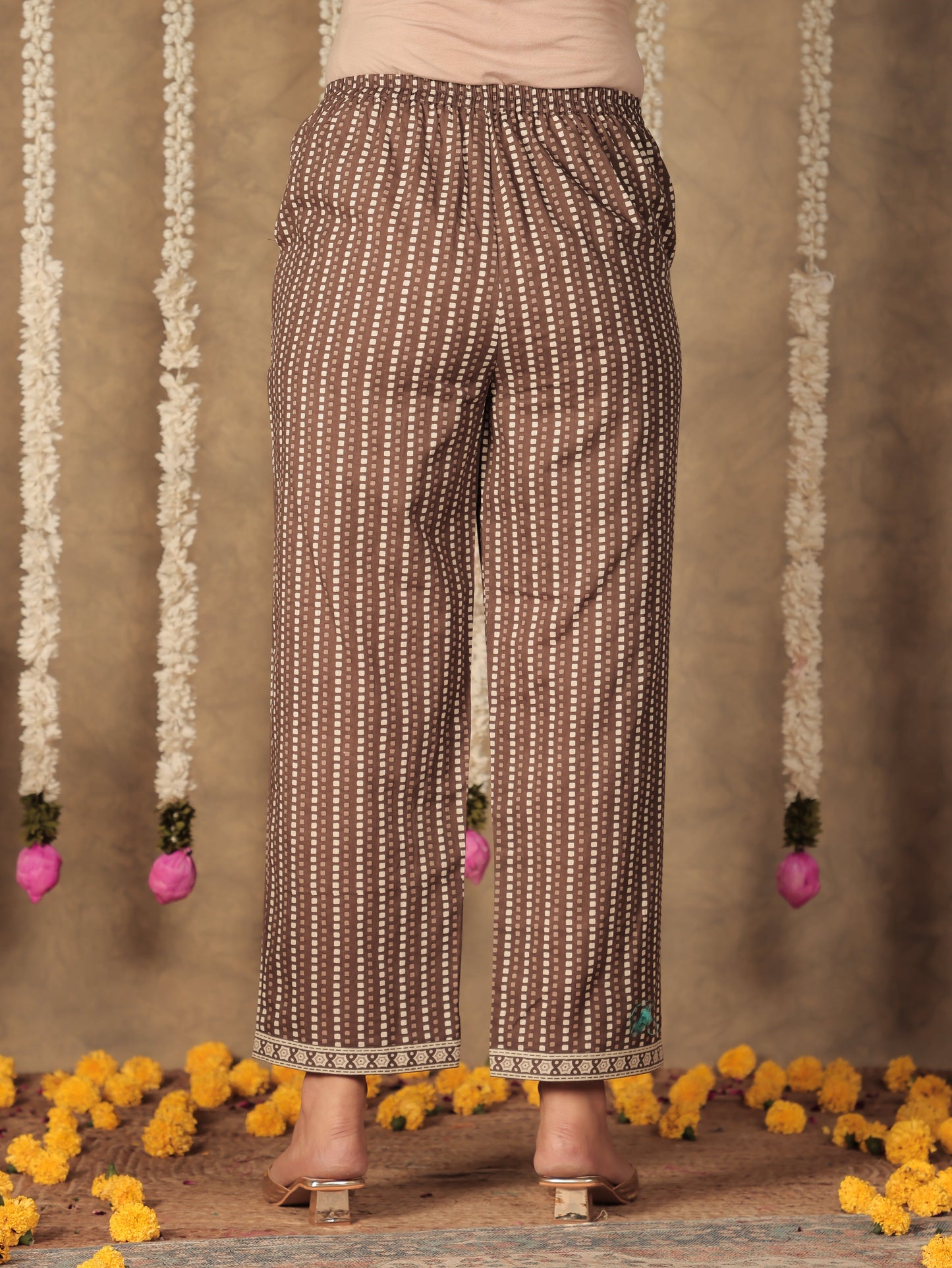 Soft Cotton Striped Brown Straight Trousers