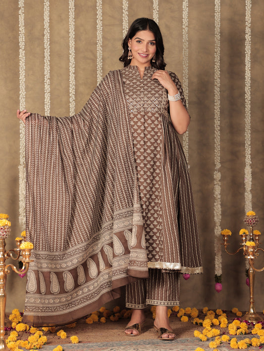 Voile Cotton Striped Brown Dupatta