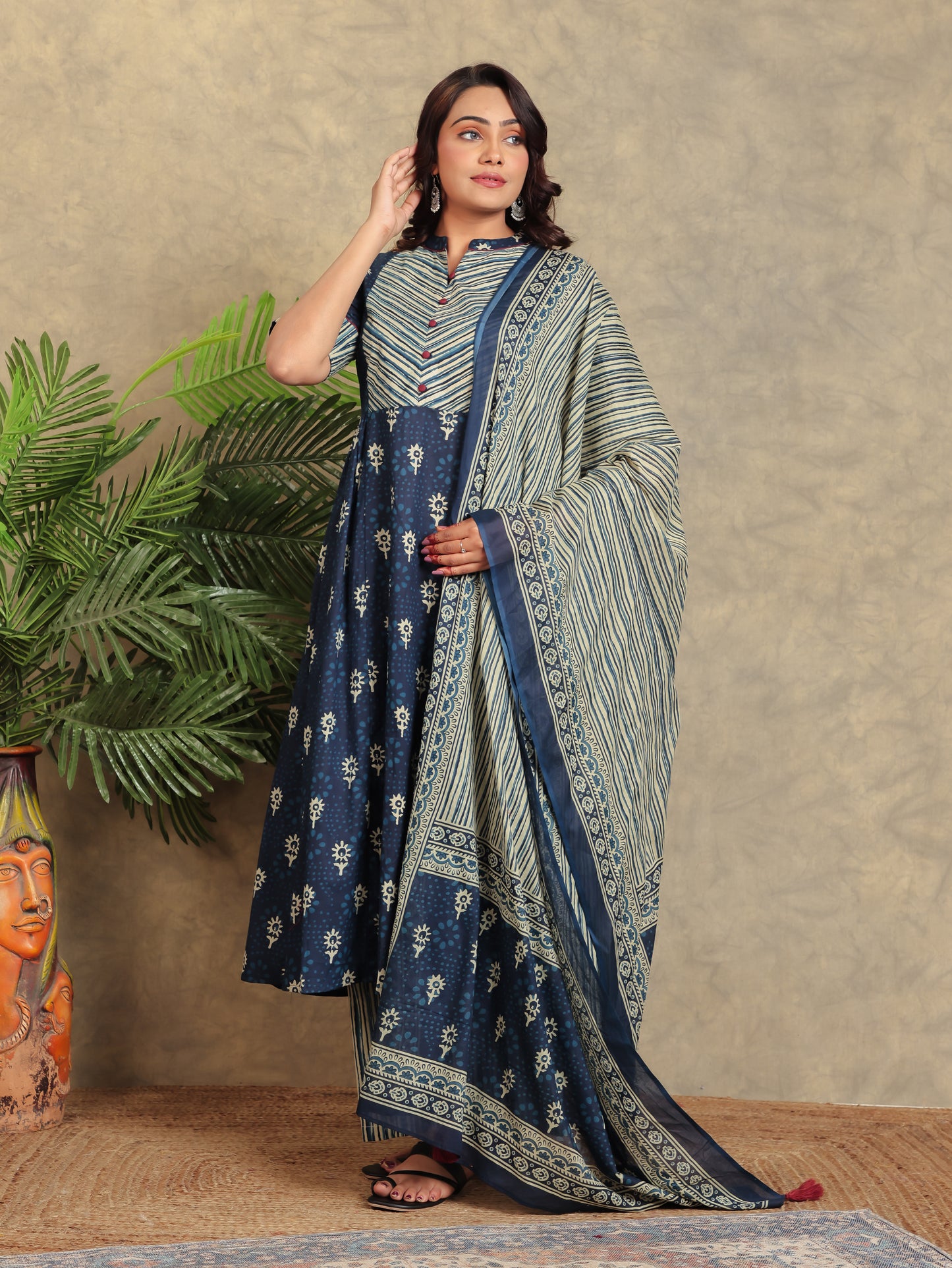 Cotton Voile Floral Blue Dupatta
