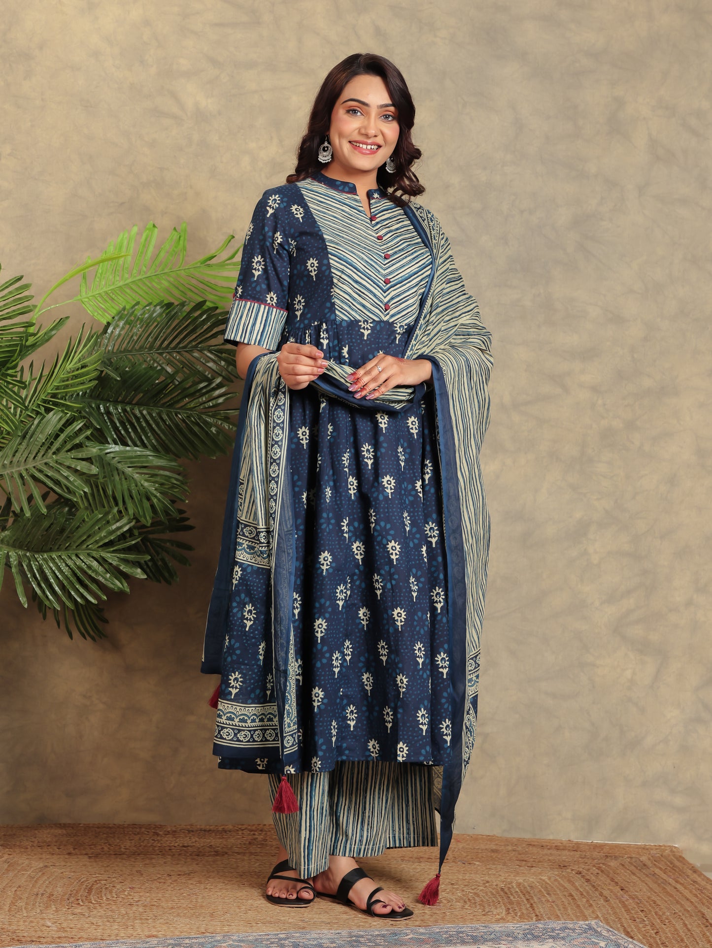 Cotton Voile Floral Blue Dupatta
