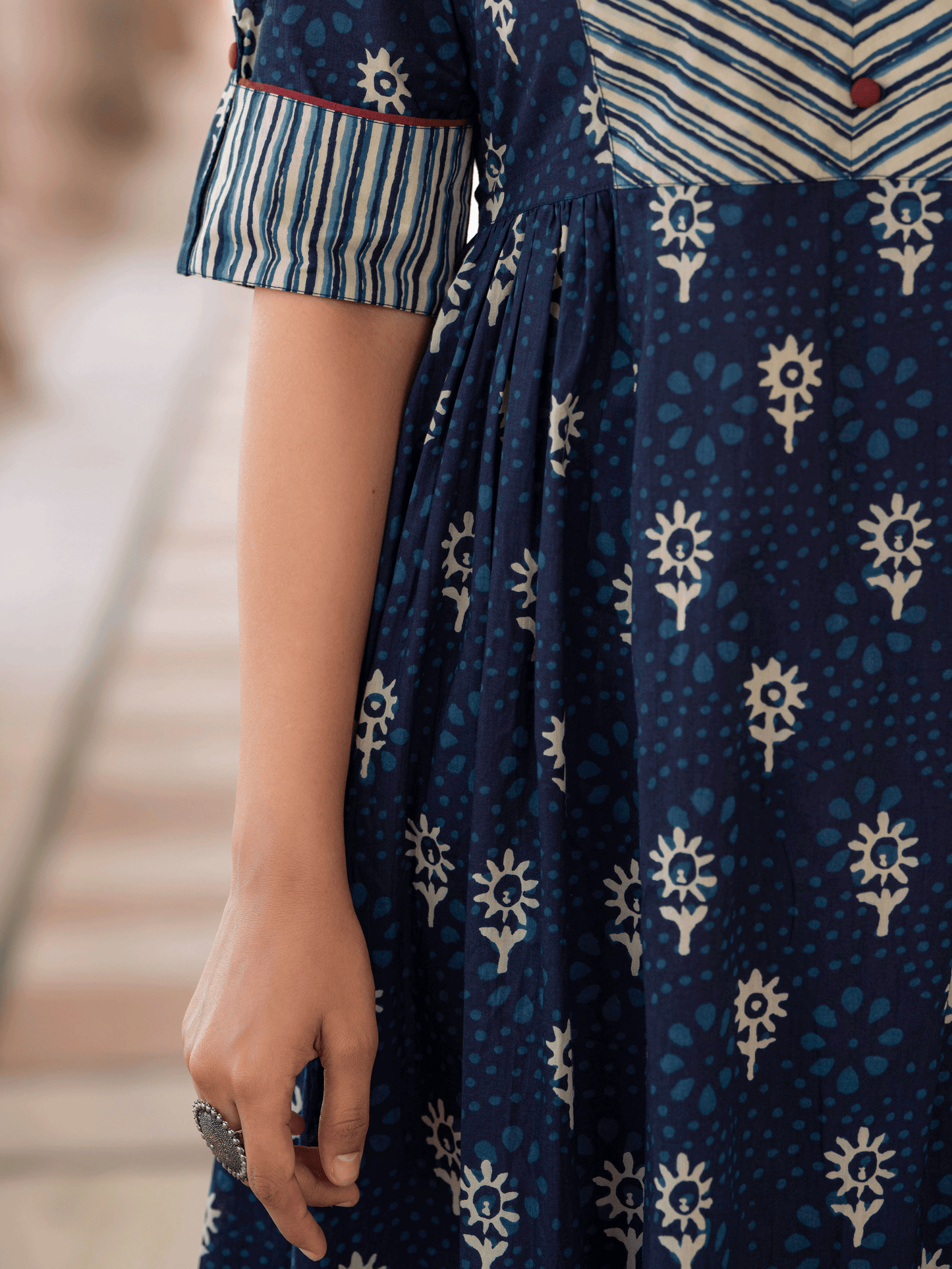 Soft Cotton Floral Flared Blue Kurta
