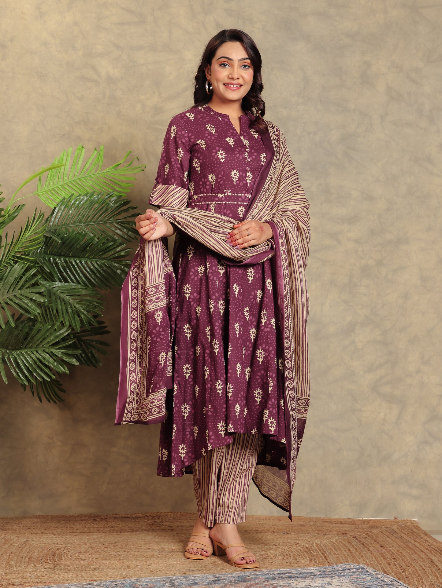 Voile Cotton Floral Purple Dupatta
